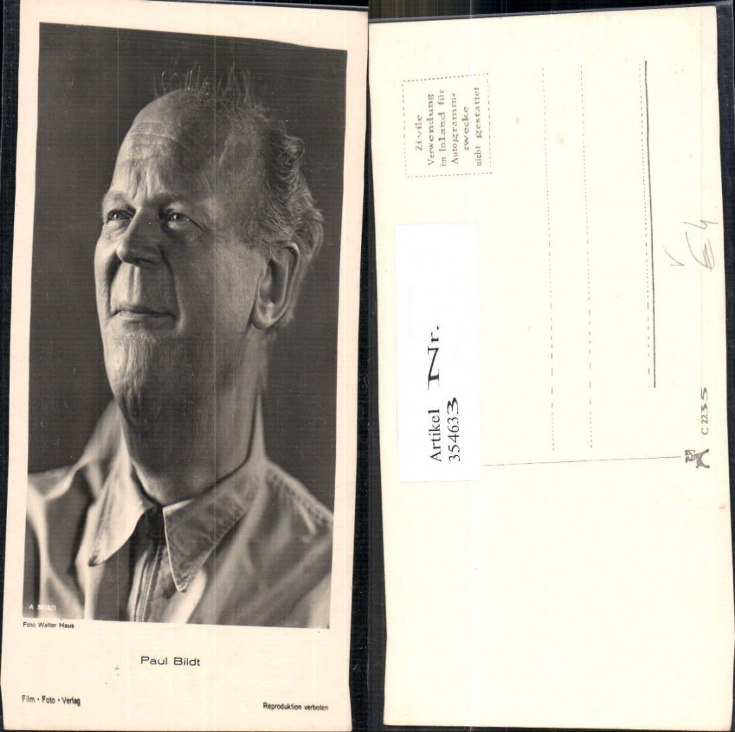 354633,Schauspieler Paul Bildt Film pub Foto Verlag A 3918/1