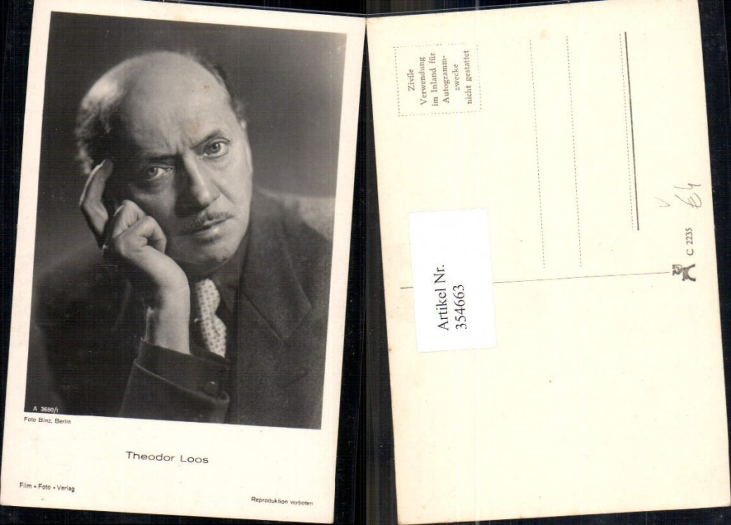 354663,Schauspieler Theodor Loos pub Film Foto Verlag A 3680/1