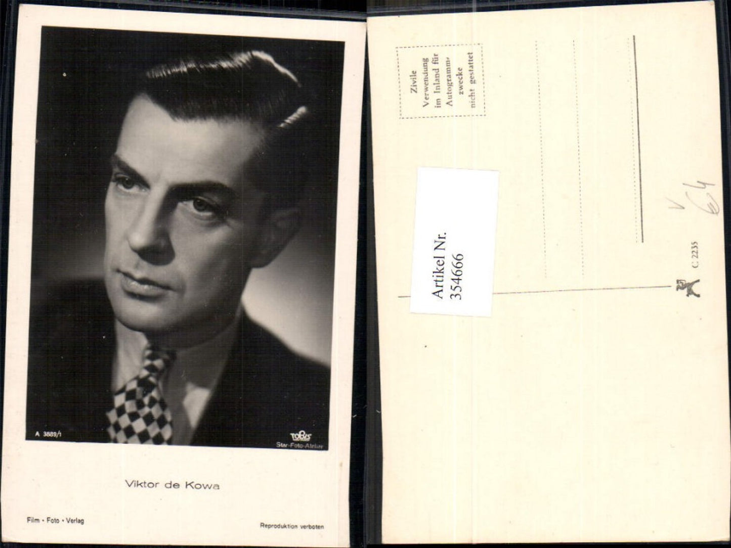 354666,Schauspieler Viktor de Kowa pub Film Foto Verlag A 3889/1
