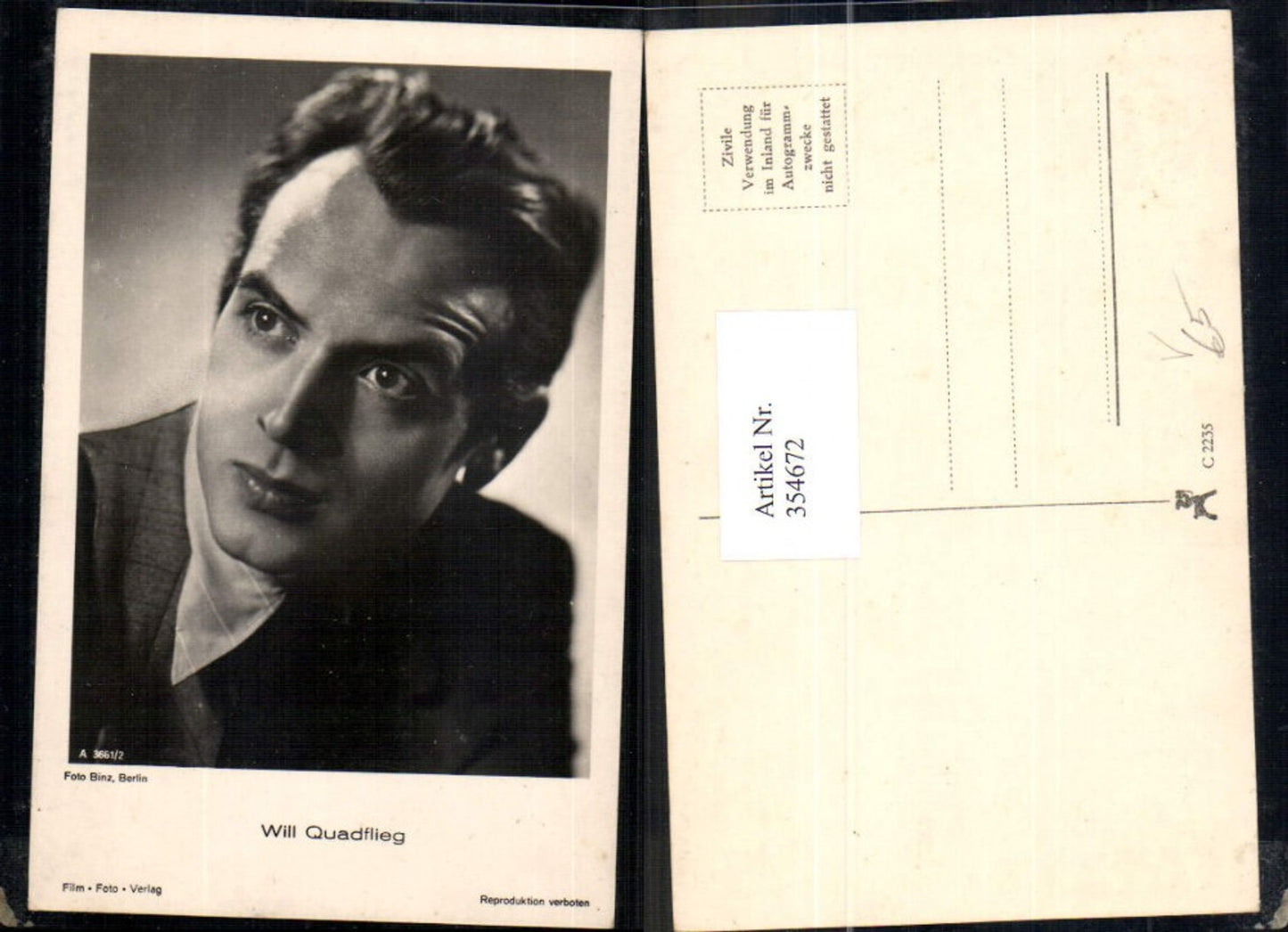 354672,Schauspieler Will Quadflieg pub Film Foto Verlag A 3661/2