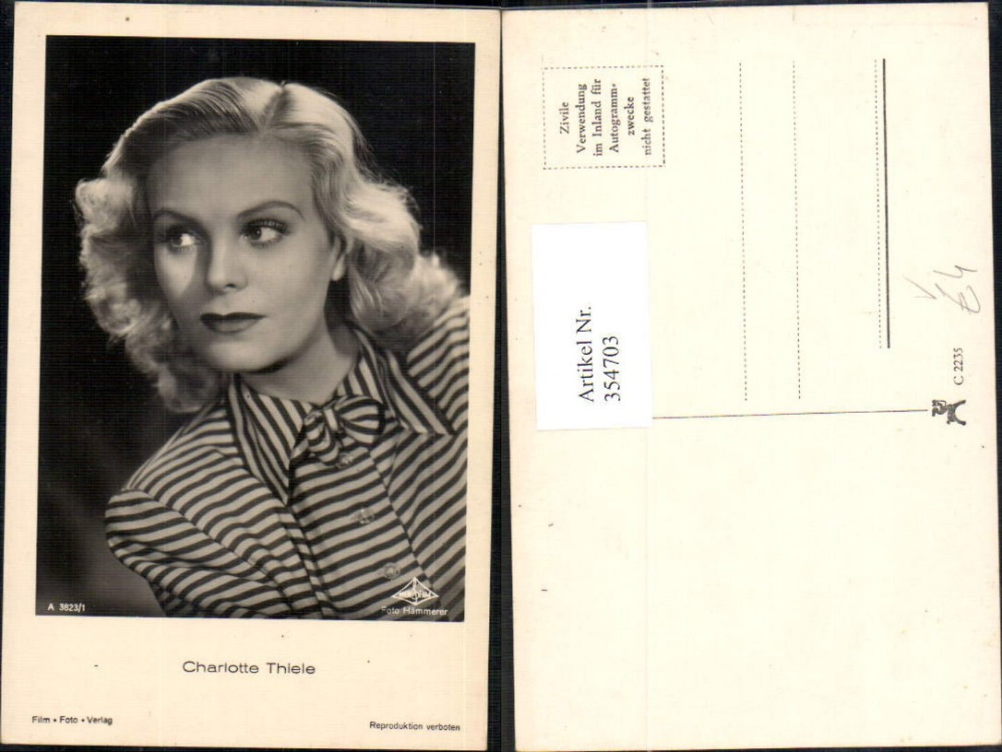 354703,Schauspielerin Charlotte Thiele pub Film Foto Verlag A 3823/1