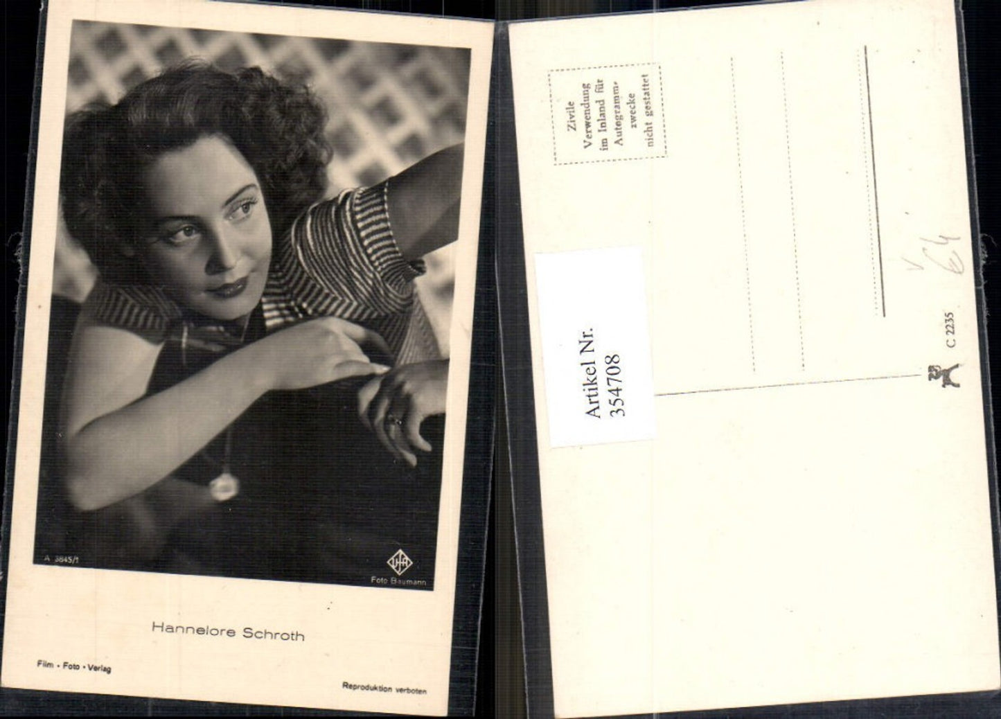 354708,Schauspielerin Hannelore Schroth pub Film Foto Verlag A 3845/1
