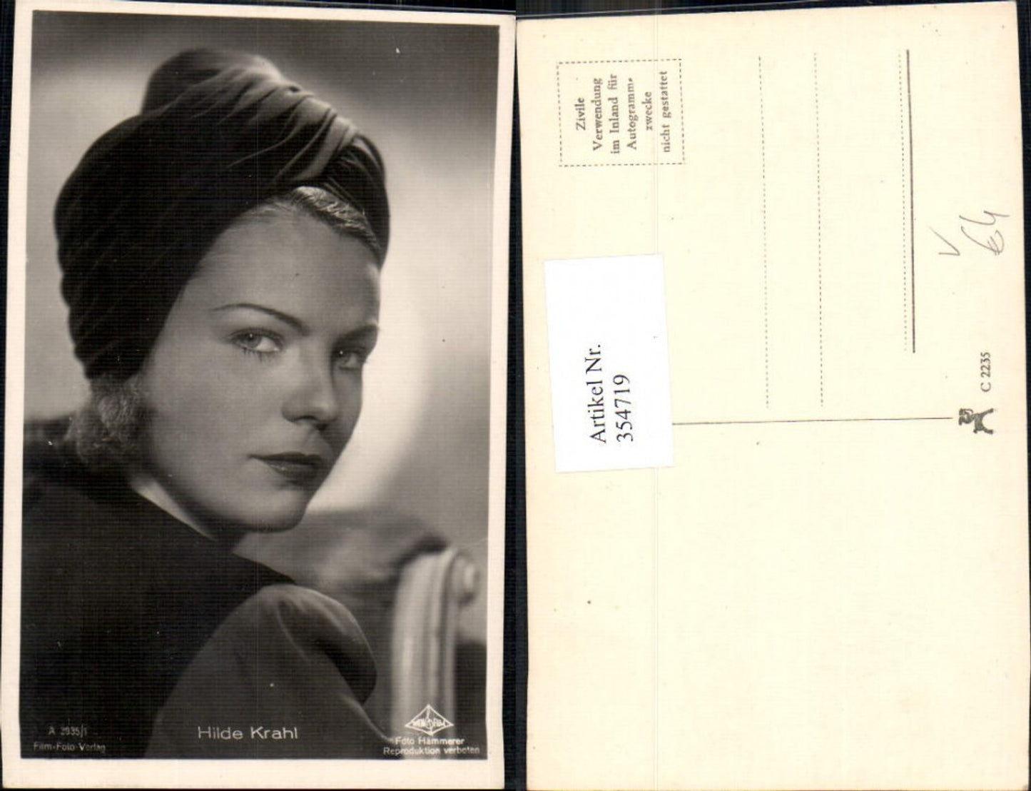 354719,Schauspielerin Hilde Krahl pub Film Foto Verlag A 3935/1