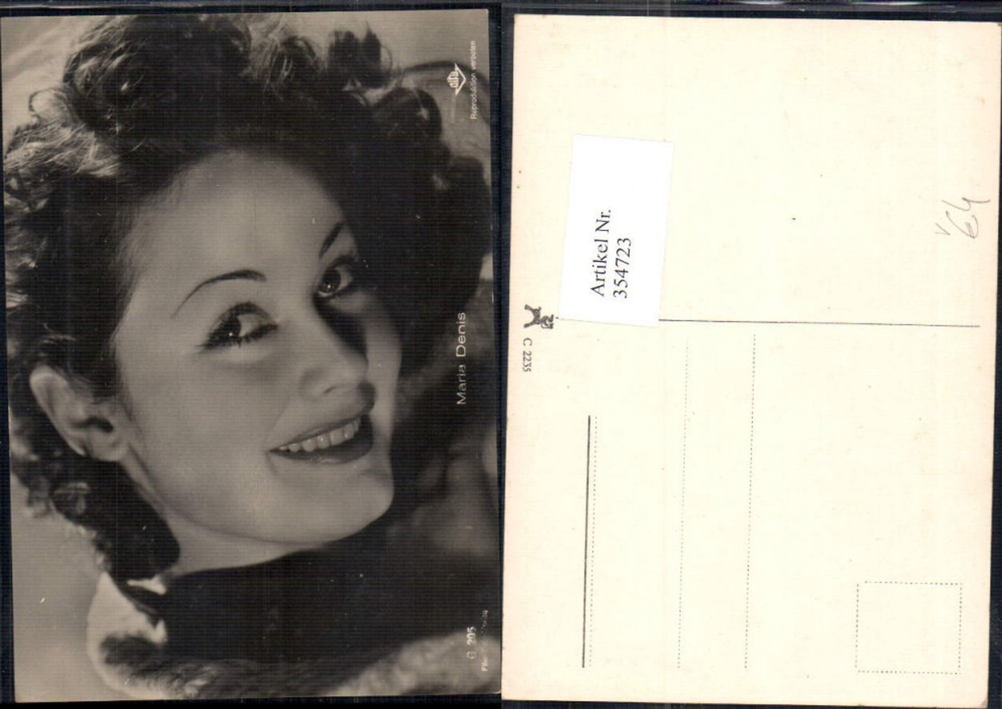 354723,Schauspielerin Maria Denis pub Film Foto Verlag G 205