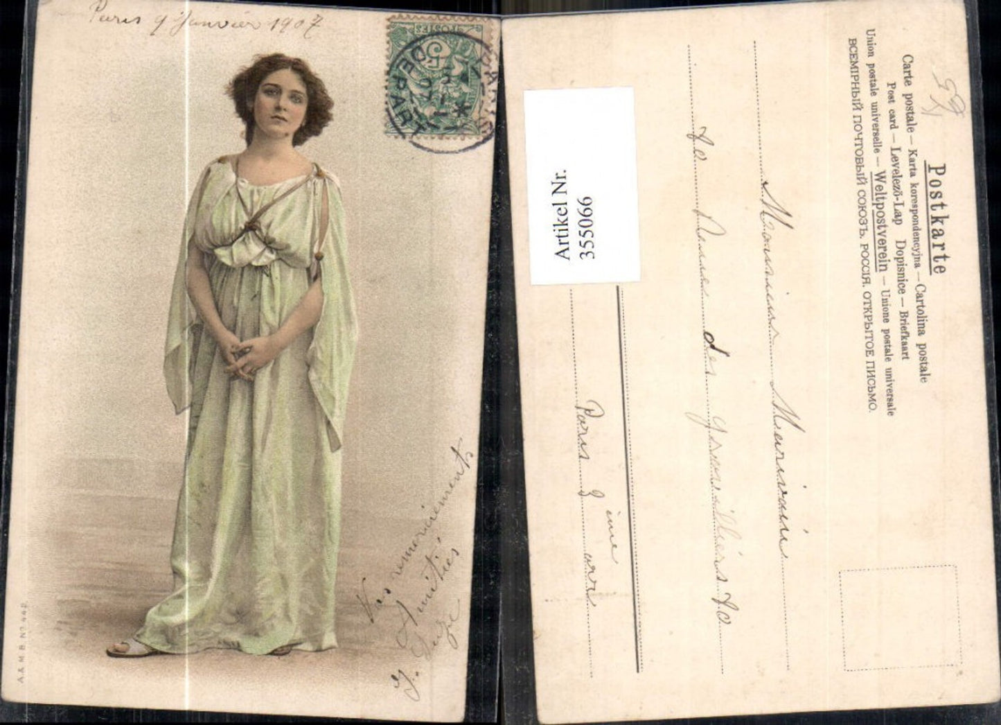 355066,Künstler Ak Frau Kleid Römischer Stil Mode