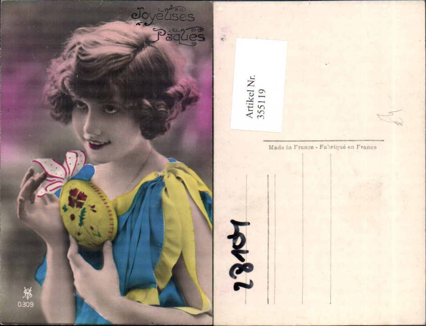 355119,Foto AK Frau Junge Frau m. Osterei Ei Ostern