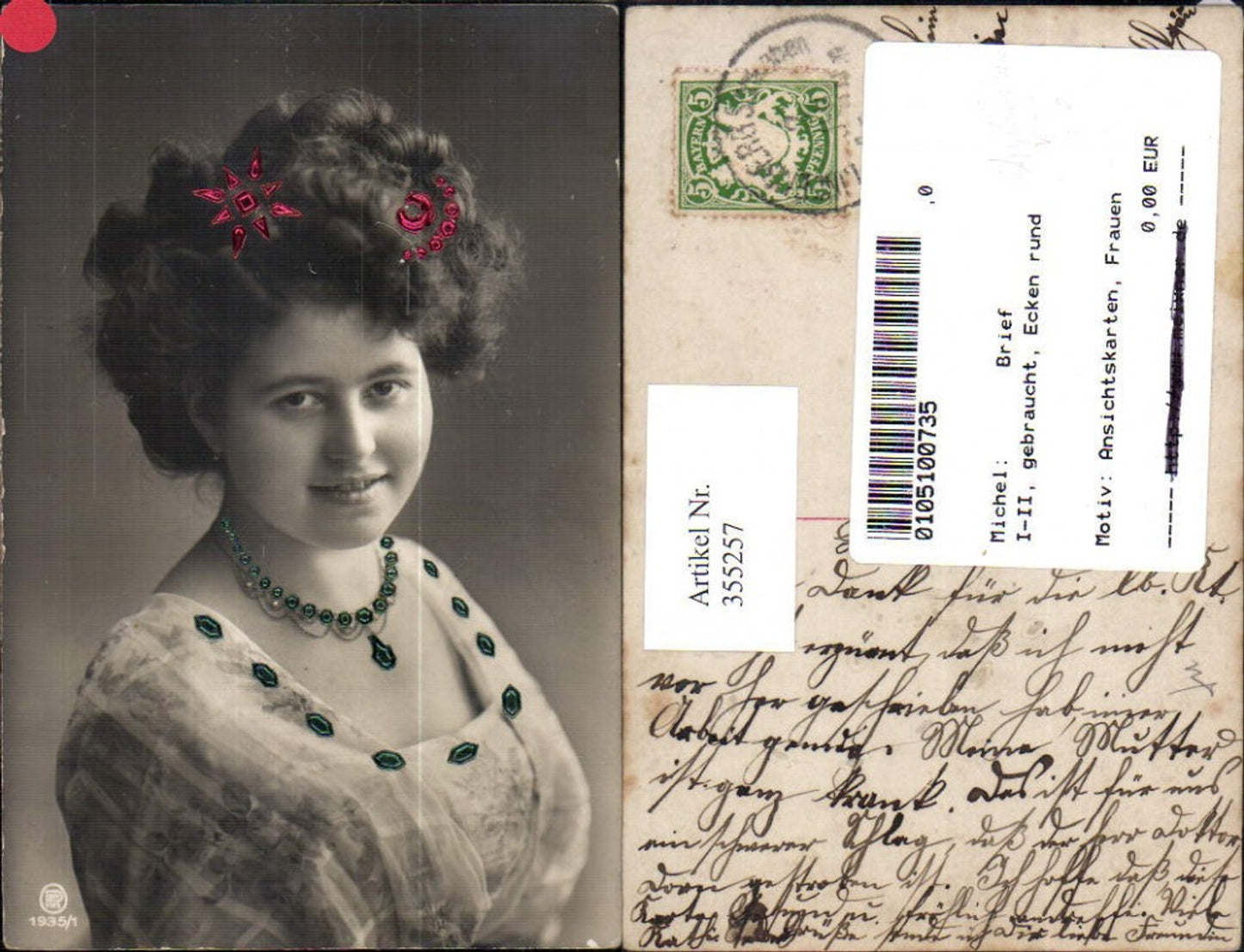 355257,Präge Ak Applikation Frau Lockenkopf pub RPH 1935/1