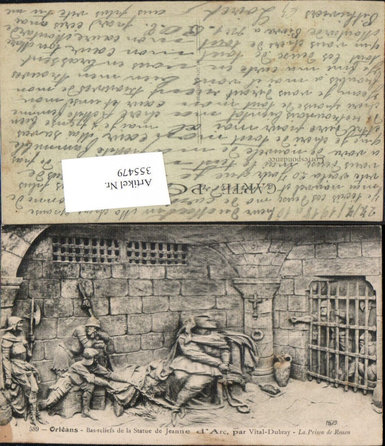355479,Orleans Bas-reliefs de la Statue de Jeanne d Arc par Vital Dubray La Prison de Rouen