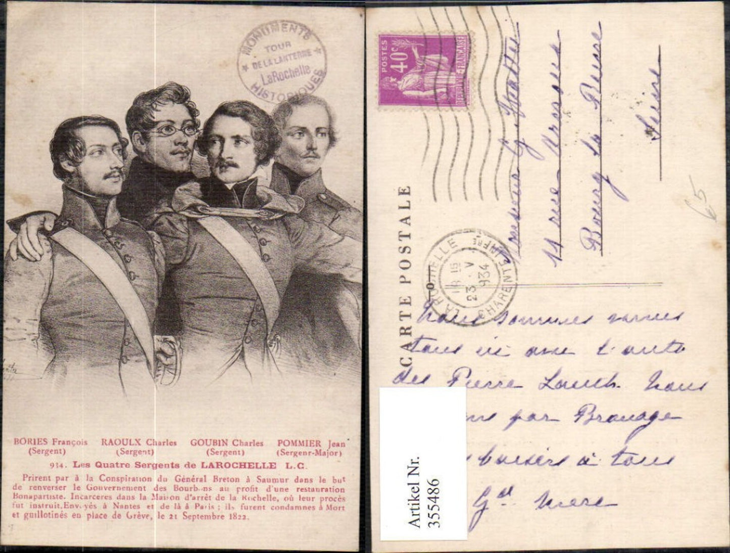 355486,Künstler Ak Les Quatre Sergents de Larochelle Bories Raoulx Goubin Pommier