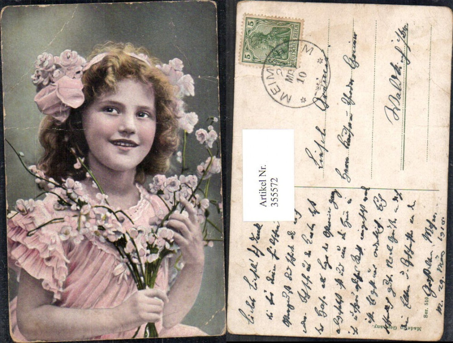 355572,Kind Mädchen Blumen Rosen i. Haar Blütenzweige Haarschleife