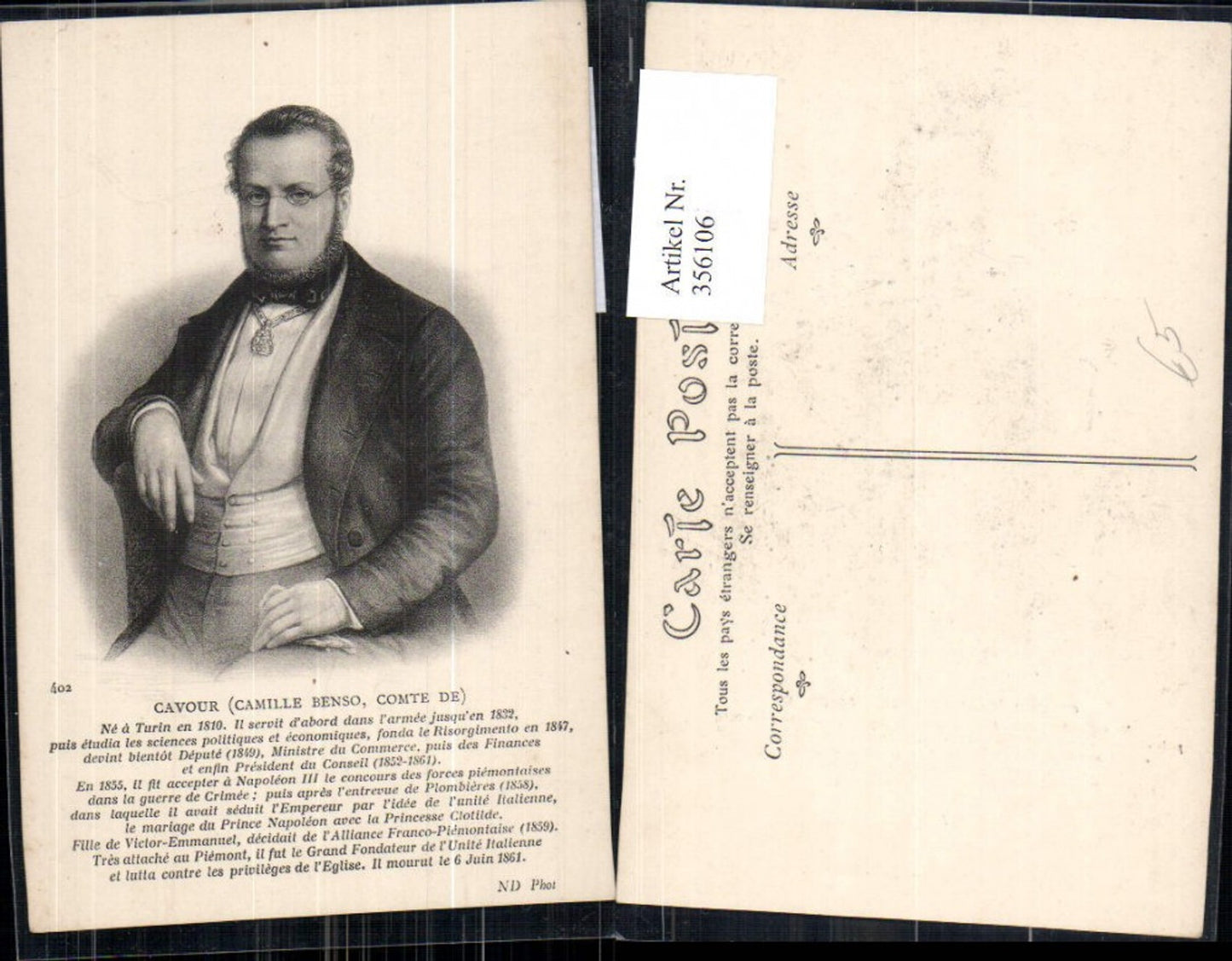 356106,Politiker Cavour Camille Benso Comte de