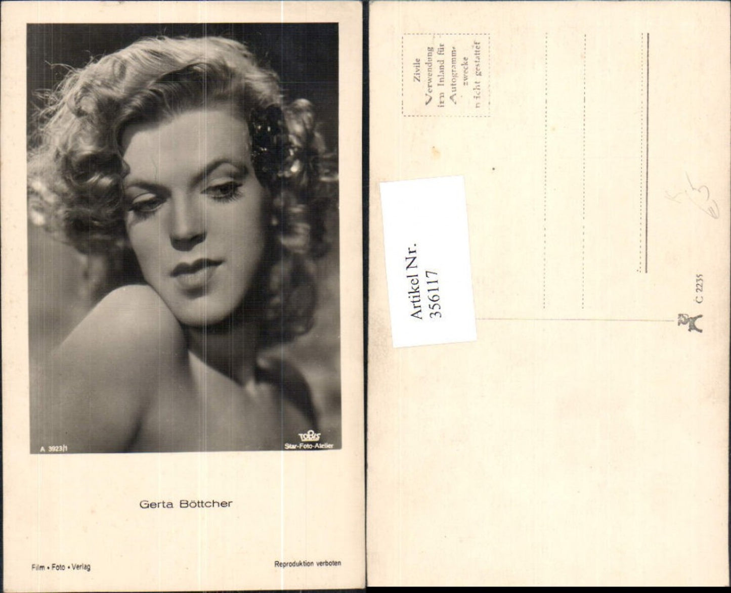 356117,Schauspielerin Gerta Böttcher pub Film Foto Verlag A 3923/1