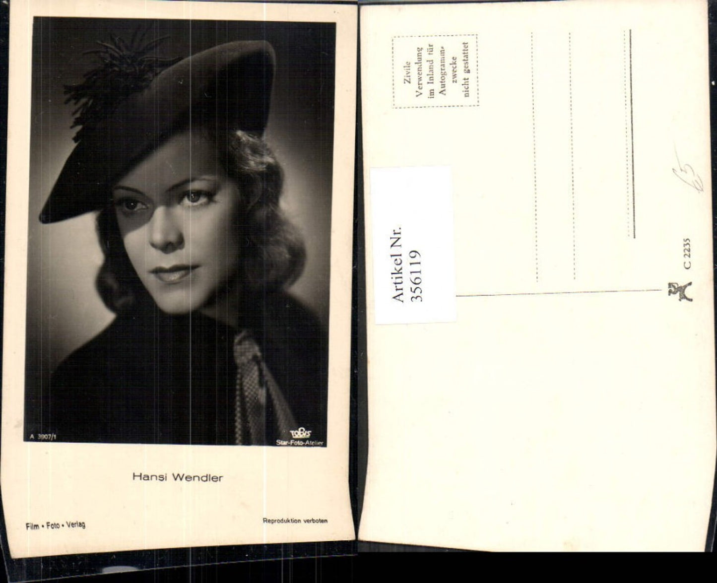 356119,Schauspielerin Hansi Wendler pub Film Foto Verlag A 3907/1