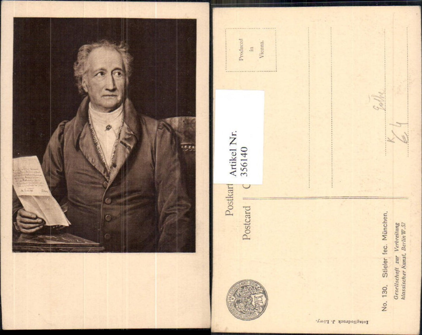 356140,Künstler Ak Stieler Goethe
