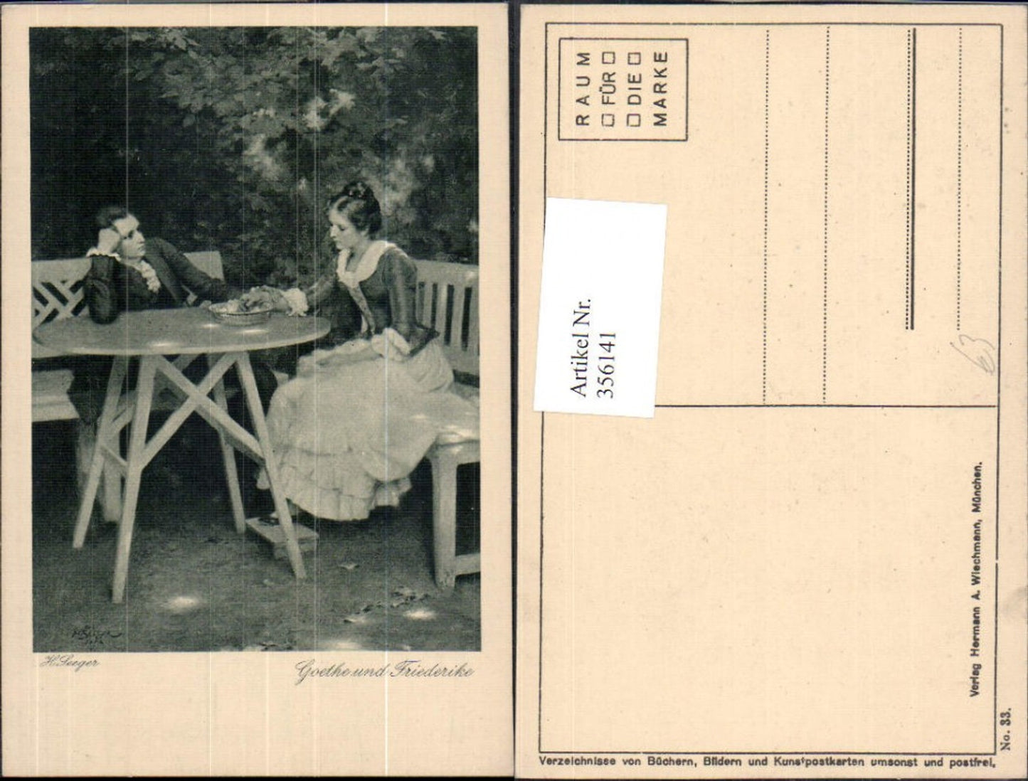 356141,Künstler Ak H. Seeger Goethe u. Friedericke b. Tisch