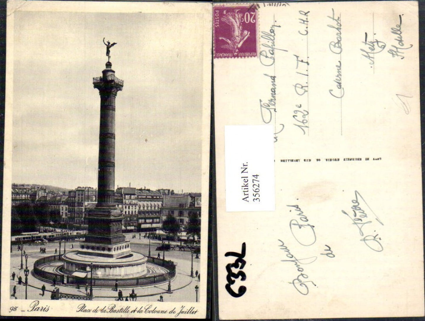 356274,Ile-de-France Paris Place de la Bastille et la Colonne de Juillet Säule Platzansicht m. Straßenbahn