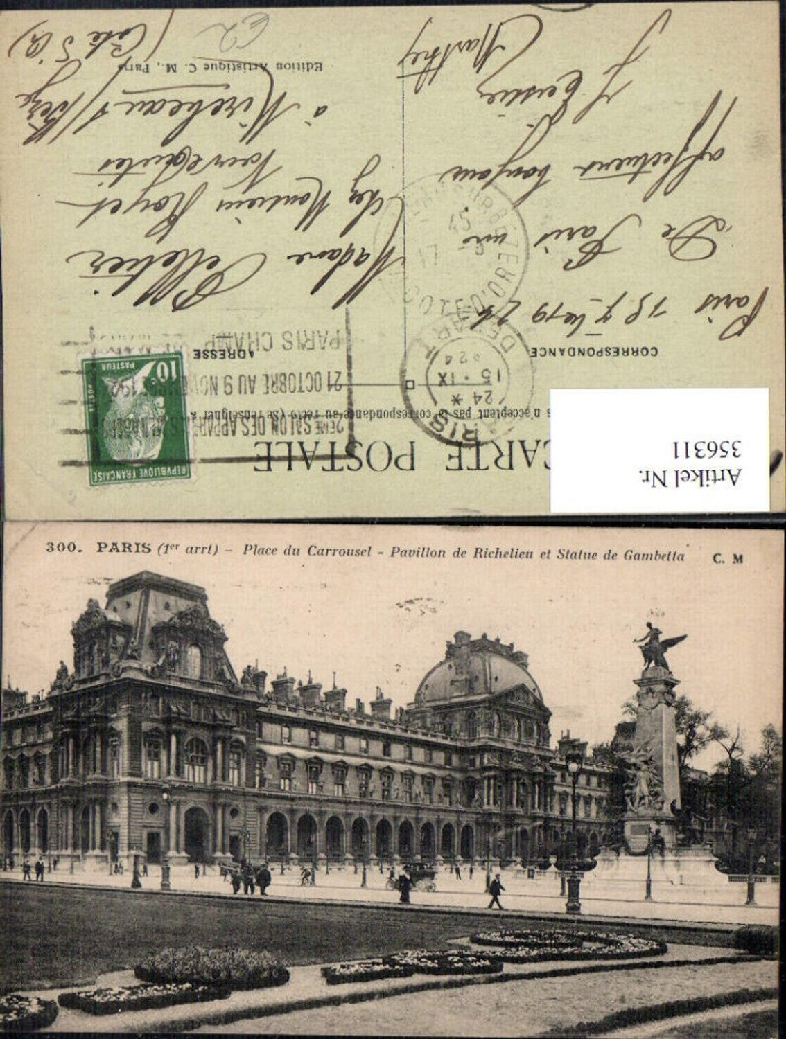 356311,Ile-de-France Paris Place du Carrousel Pavillon de Richelieu et Statue de Gambetta
