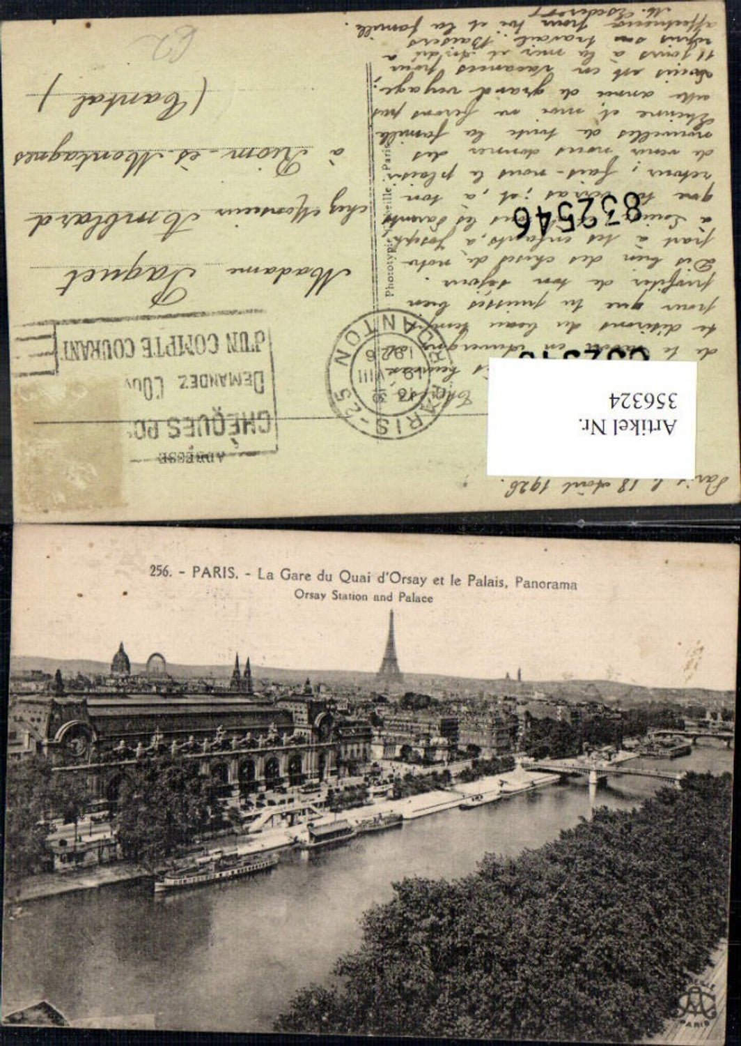 356324,Ile-de-France Paris The Gare du Quai d Orsay and the Paris Panorama Orsay Sation and Palace Schloss Schiff