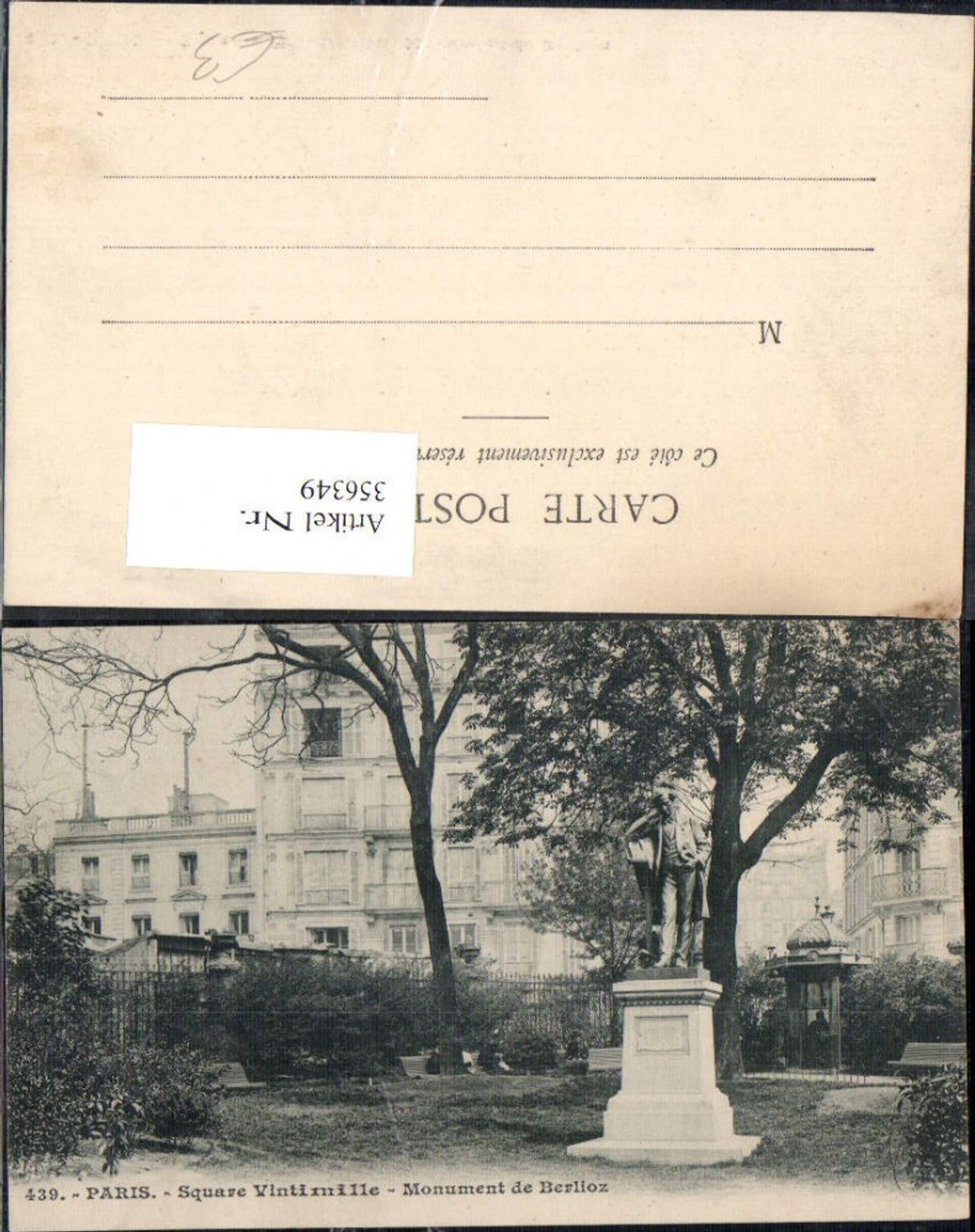 356349,Ile-de-France Paris Square Vintimille Monument de Berlioz Statue