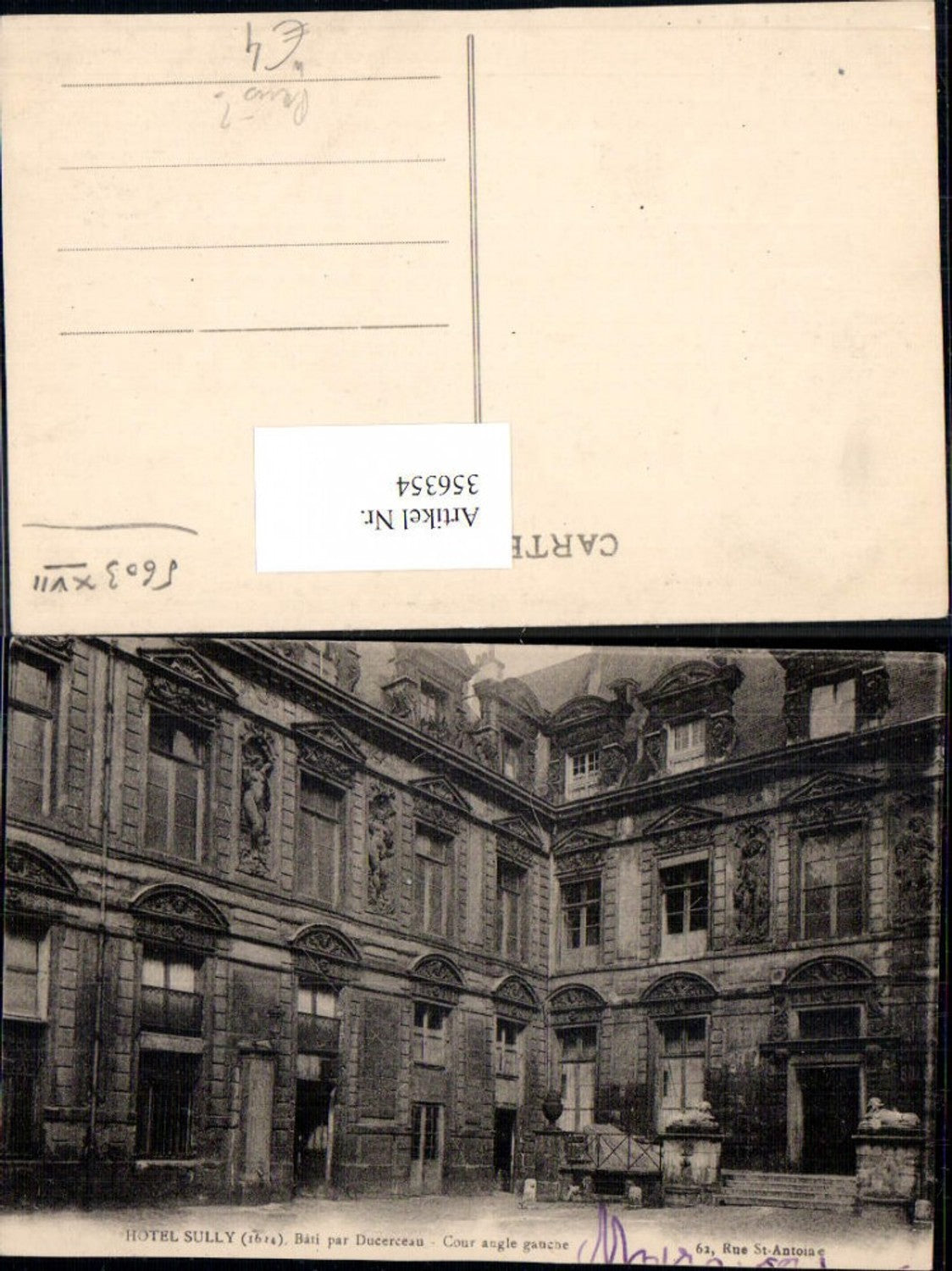 356354,Ile-de-France Paris 4 Hotel Sully Bati par Ducerceau Cour angle gauche Gebäude