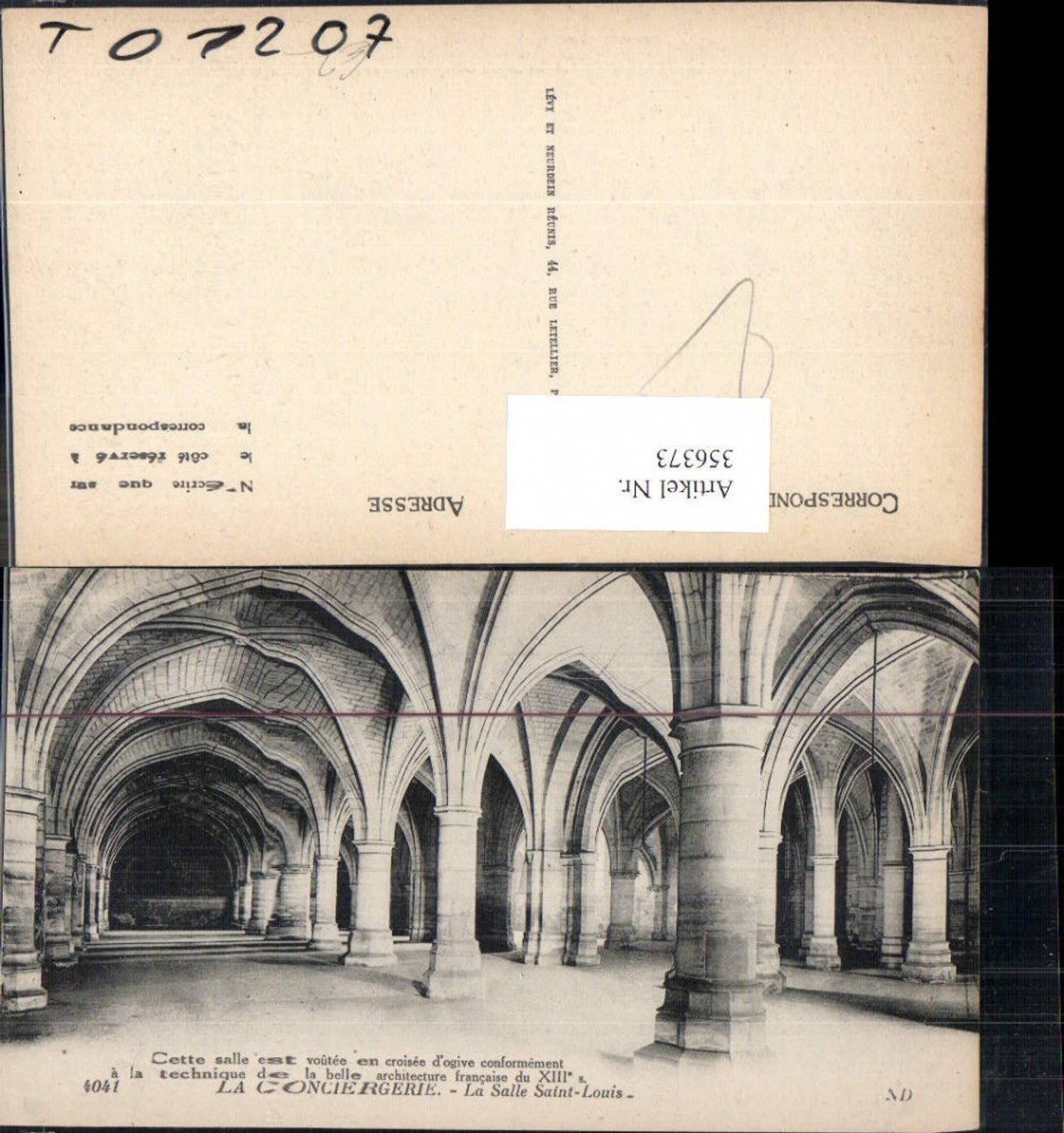 356373,Ile-de-France Paris La Conciergerie La Salle Saint-Louis Halle Saal Säulen