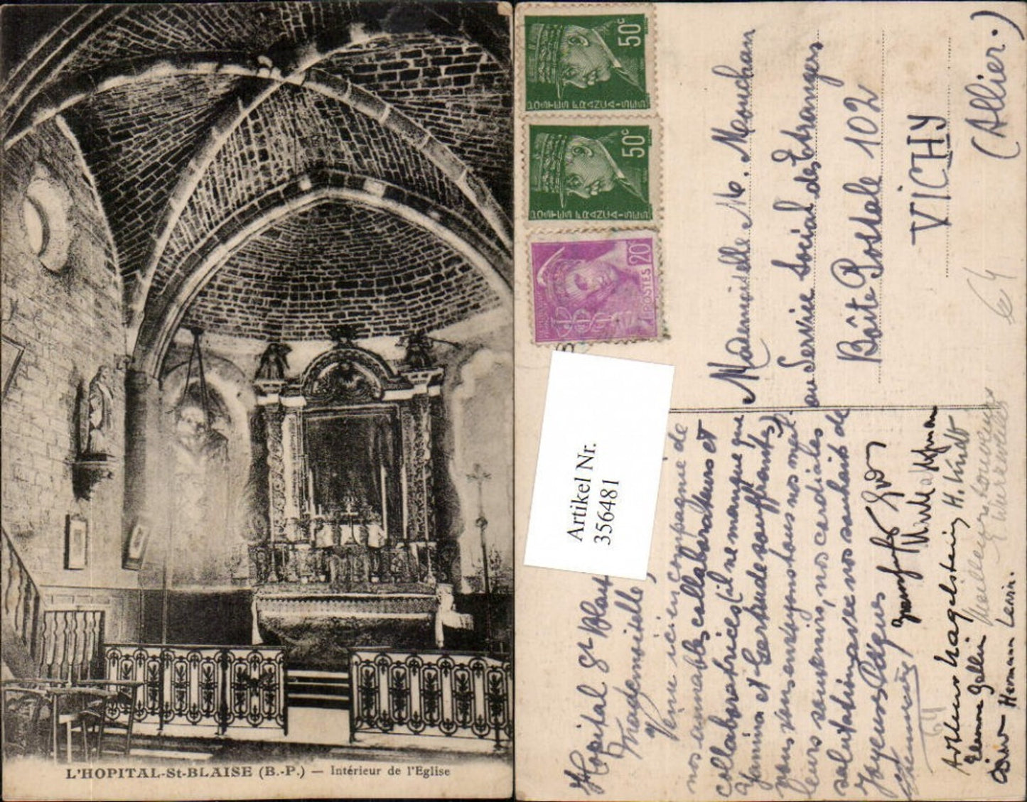 356481,Aquitanien Pyrenees-Atlantiques Hopital-St-Blaise Interieur de l'Eglise Kirche