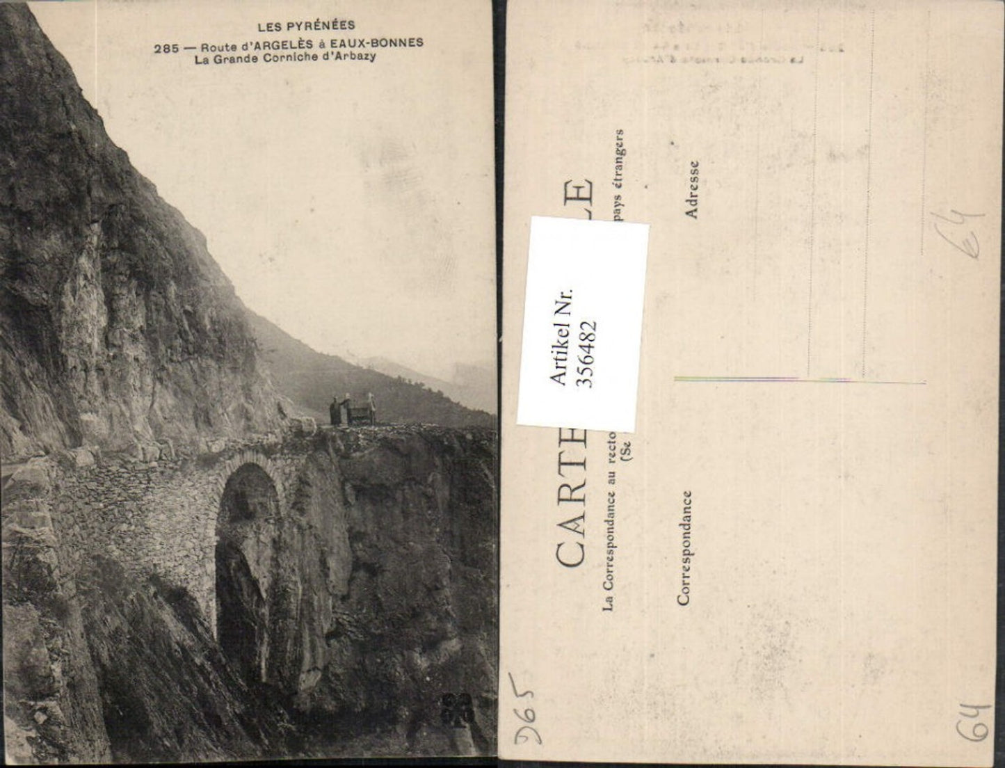 356482,Aquitanien Pyrenees-Atlantiques Route d'Argeles a Eaux-Bonnes Grande Corniche Arbazy