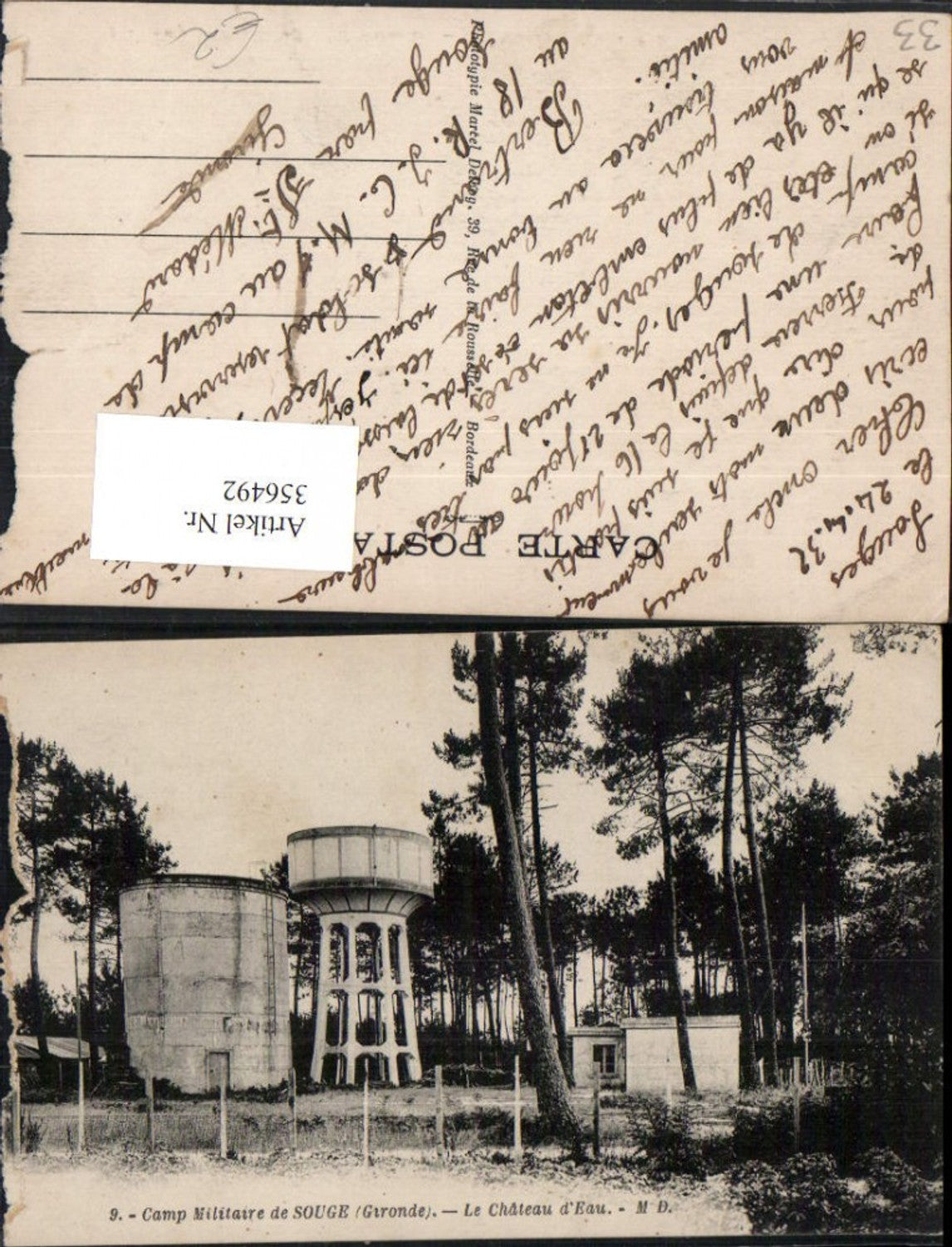 356492,Aquitanien Gironde Camp Militaire de Souge Le Chateau d'Eau Militärcamp