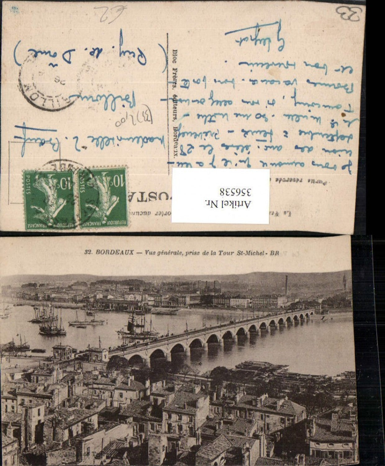 356538,Aquitanien Gironde Bordeaux Vue generale prise de la Tour St-Michel Brücke