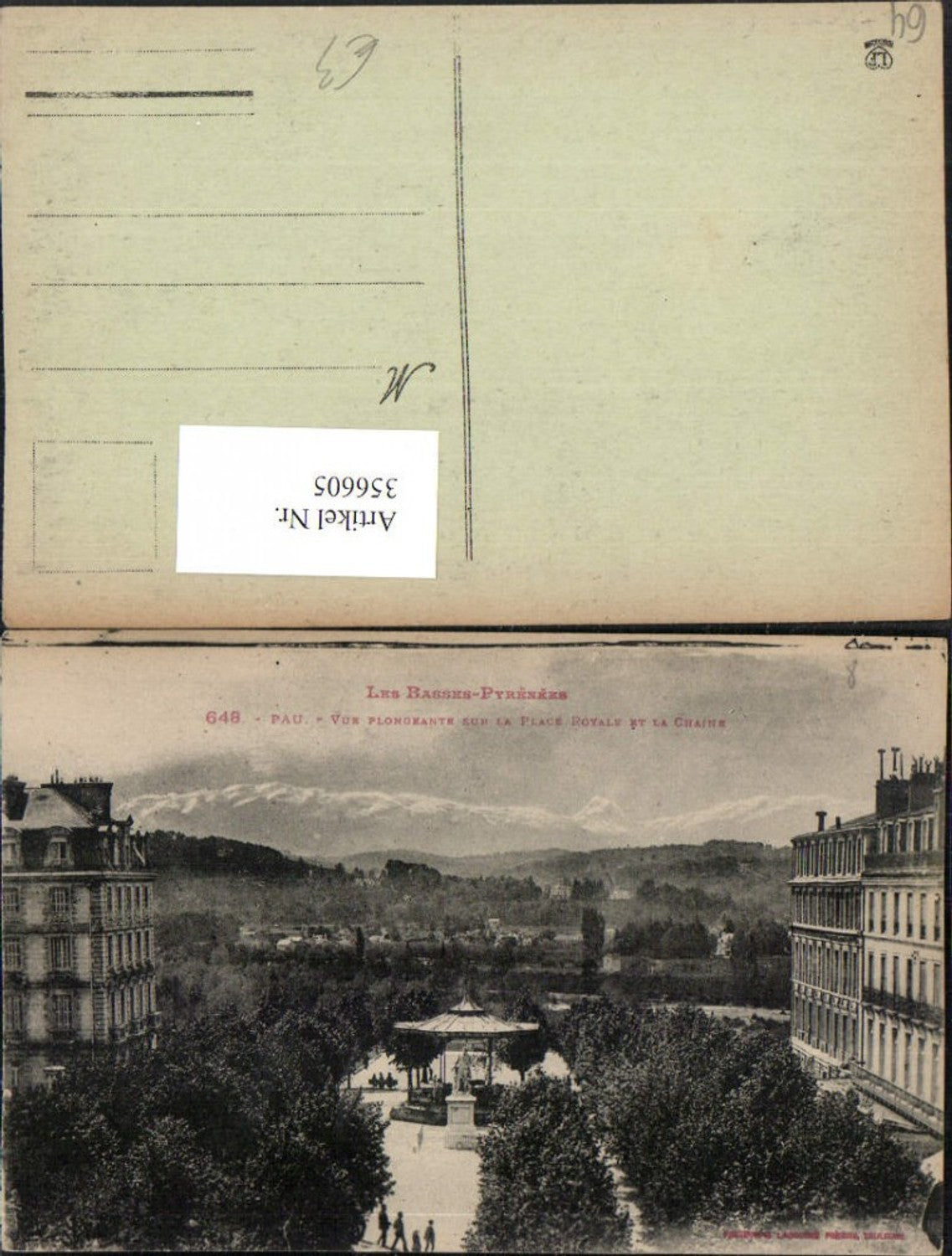 356605,Aquitanien Pyrenees-Atlantiques Pau Vue Plongeante sur la Plage Royale et la Chaine Pavillon