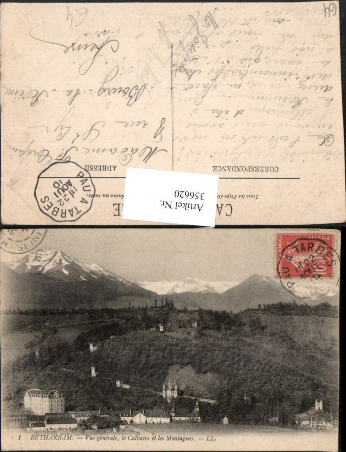 356620,Aquitanien Pyrenees-Atlantiques Betharram Vue generale Calvaire et Montagnes Bergkulisse