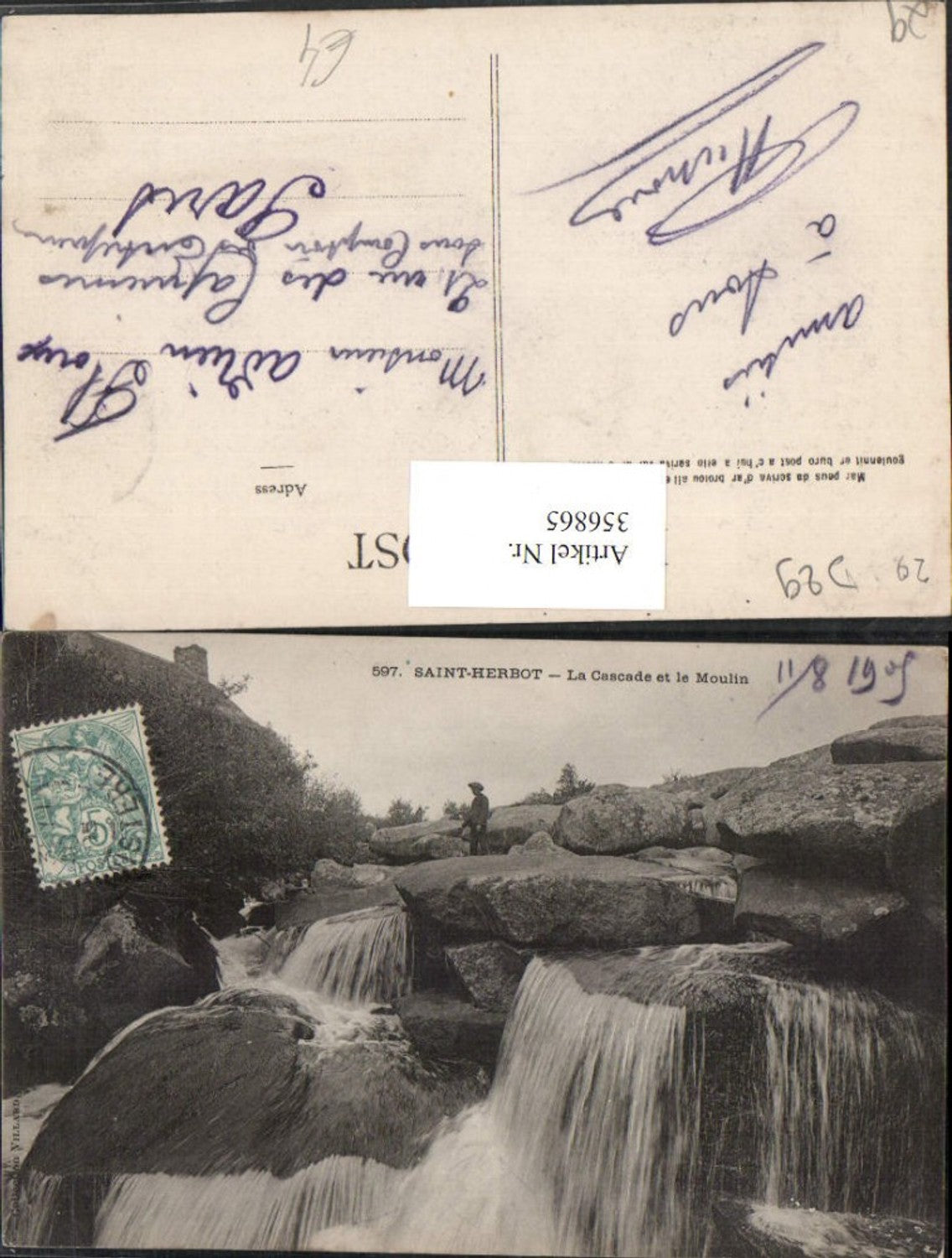 356865,Bretagne Finistere Saint-Herbot La Cascade et le Moulin Wasserfall