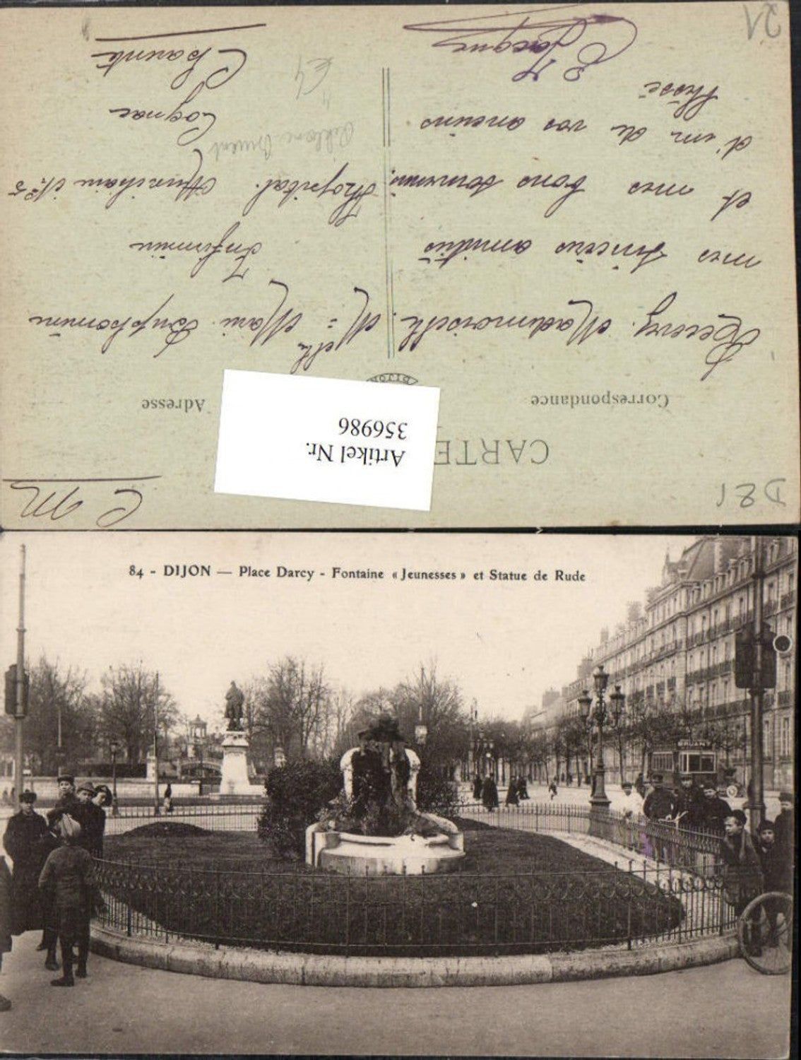 356986,Burgund Cote-Or Dijon Place Darcy Fontaine Jeunesses Statue de Rude Reklame Bruant