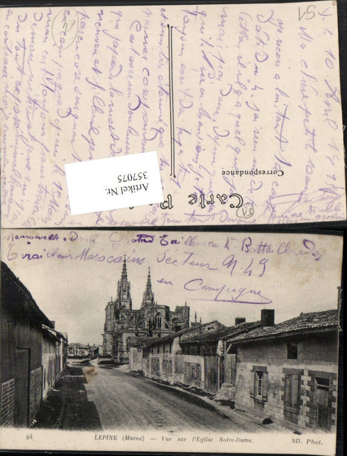 357075,Champagne-Ardenne Marne Lepine Vue sur l'Eglise Notre-Dame Straßenansicht Kirche