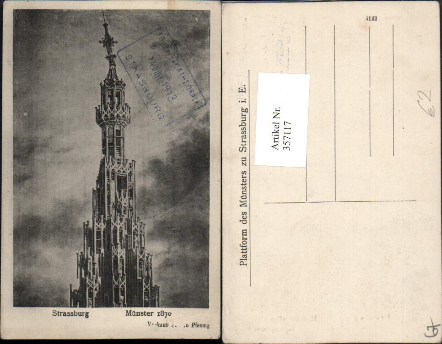 357117,Elsass Bas-Rhin Strasbourg Straßburg Münster Kirche 1870 Turm