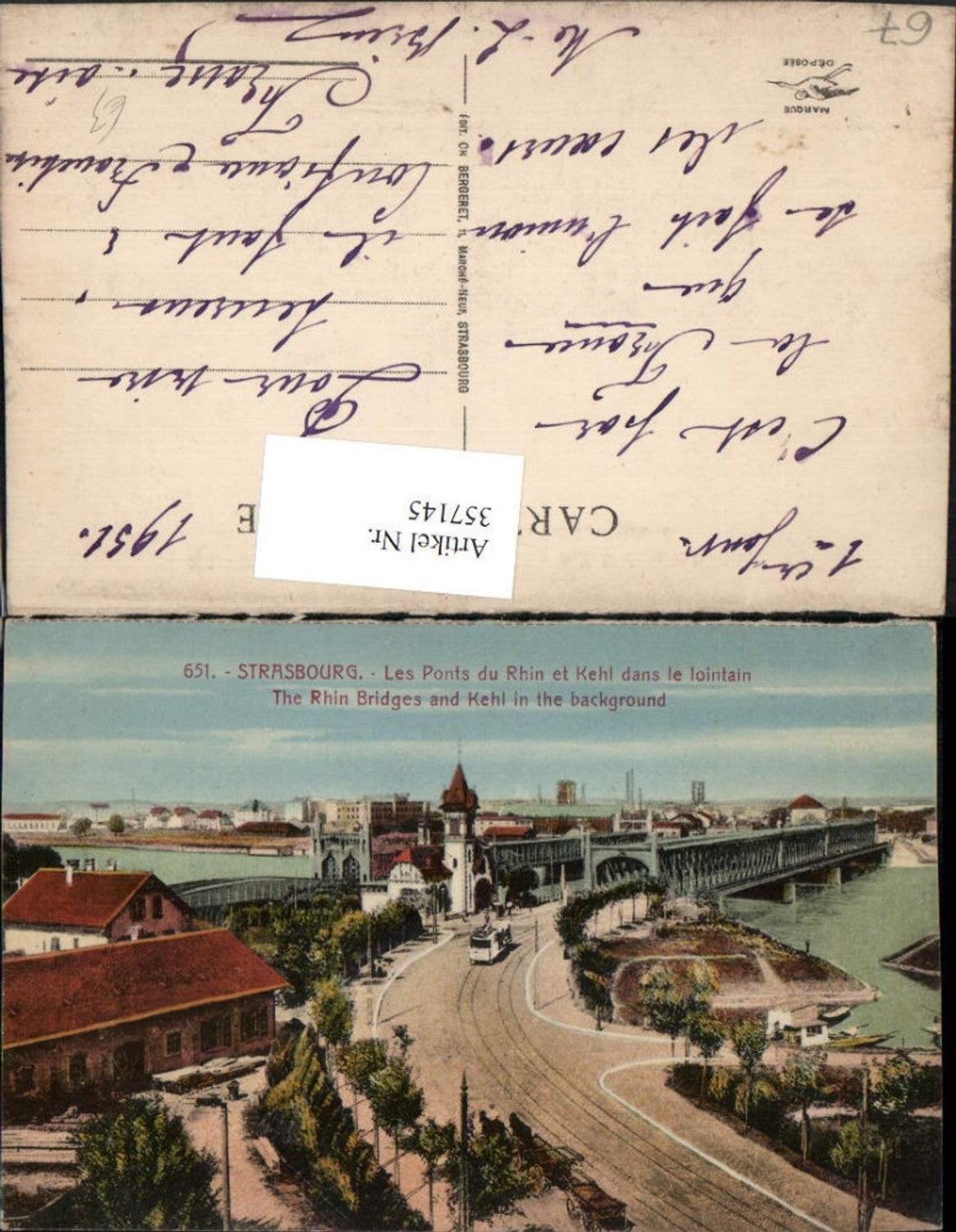 357145,Elsass Bas-Rhin Strasbourg Straßburg Les Ponts du Rhin et Kehl dans le lointain Brücke