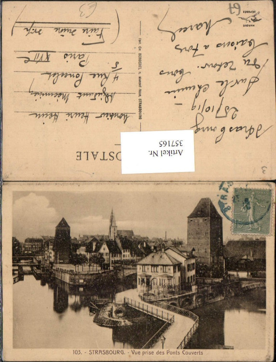 357165,Elsass Bas-Rhin Strasbourg Straßburg Vue prise des Ponts Couverts Teilansicht Brücke