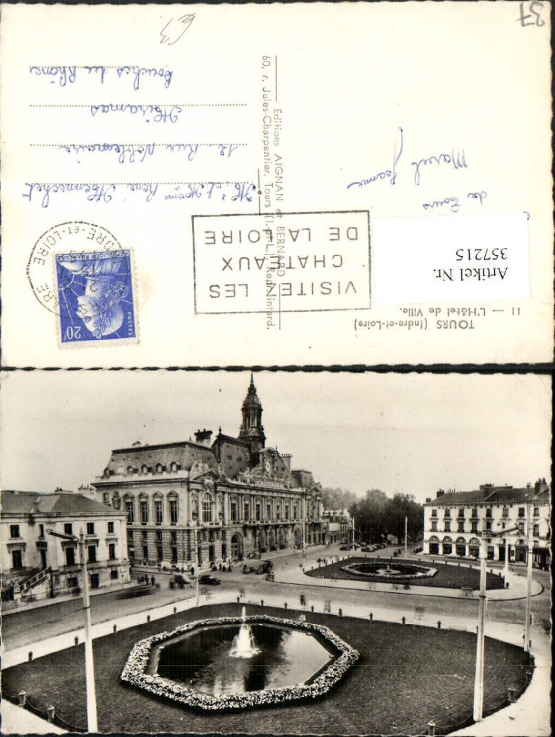 357215,Centre Indre-et-Loire Tours L'Hotel de Ville Rathaus Springbrunnen