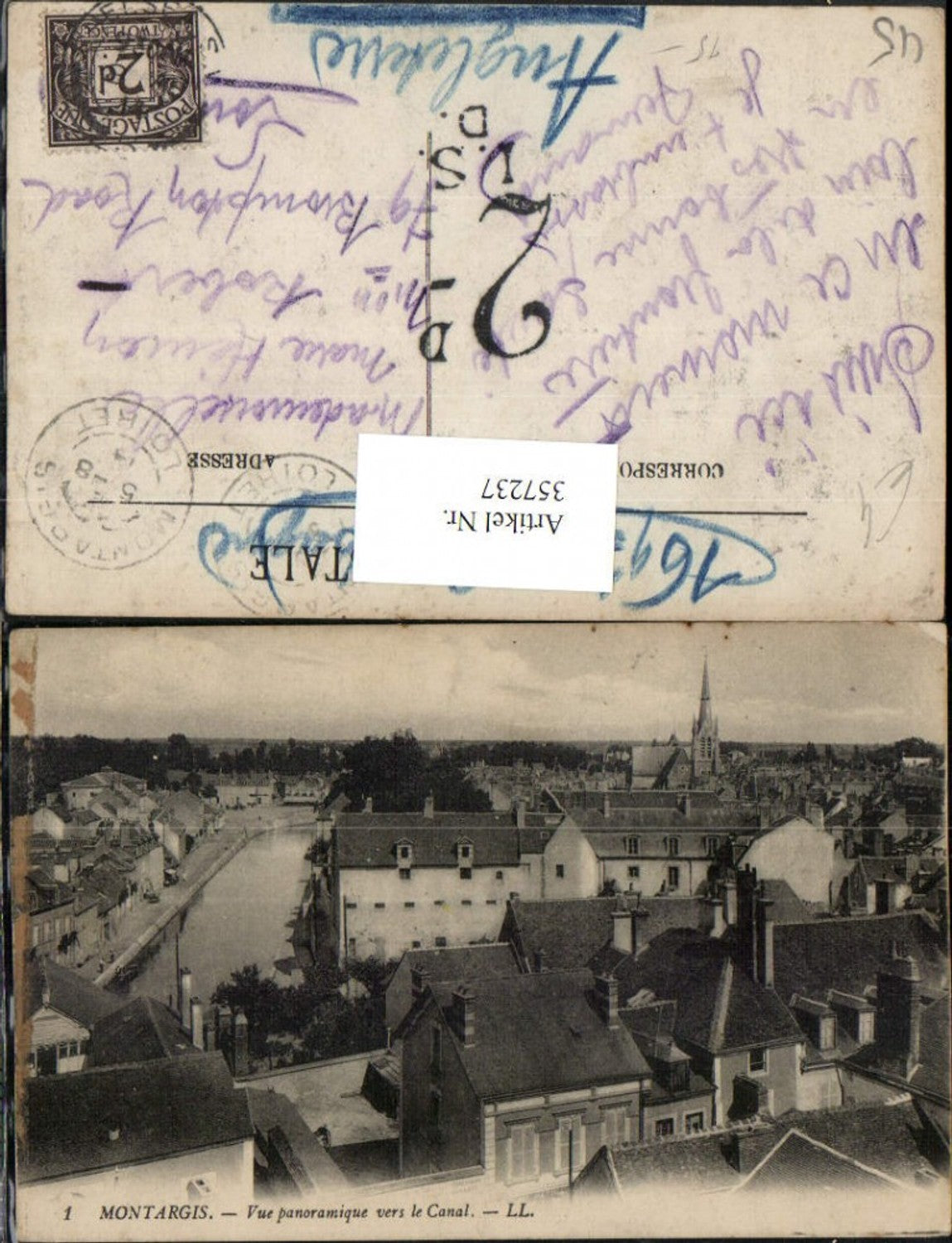 357237,Centre Loiret Montargis Vue panoramique vers le Canal Teilansicht