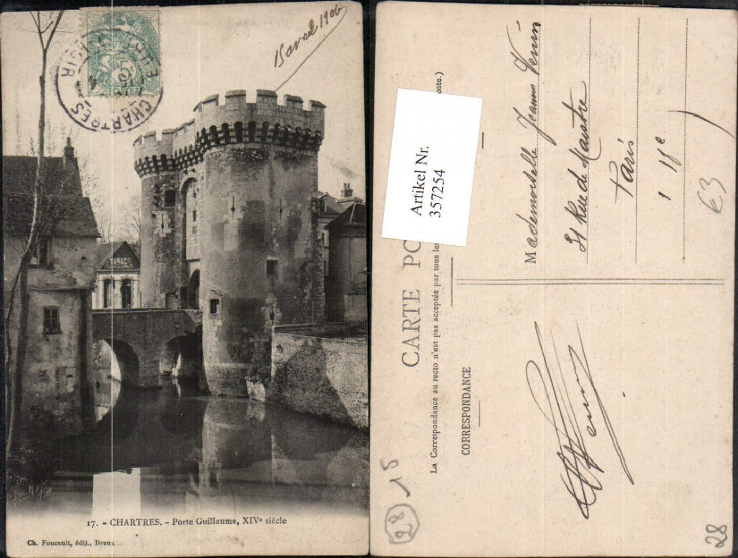 357254,Centre Eure-et-Loir Chartres Porte Guillaume Brücke Turm