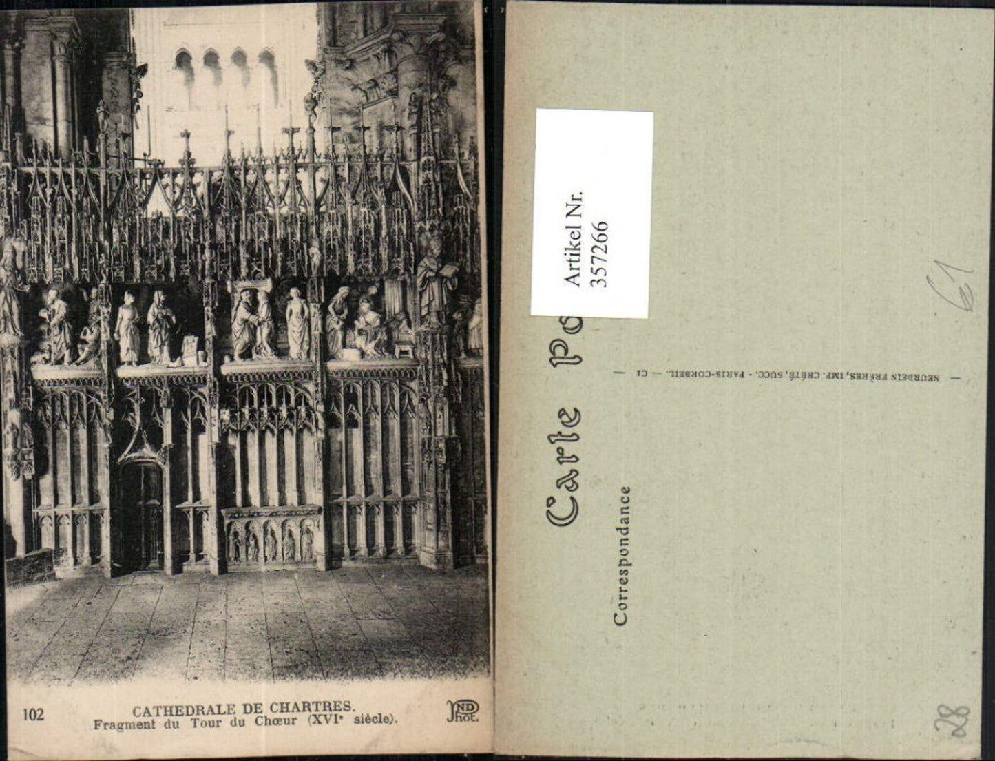 357266,Centre Eure-et-Loir Chartres Cathedrale Fragment du Tour du Choeur Kirche