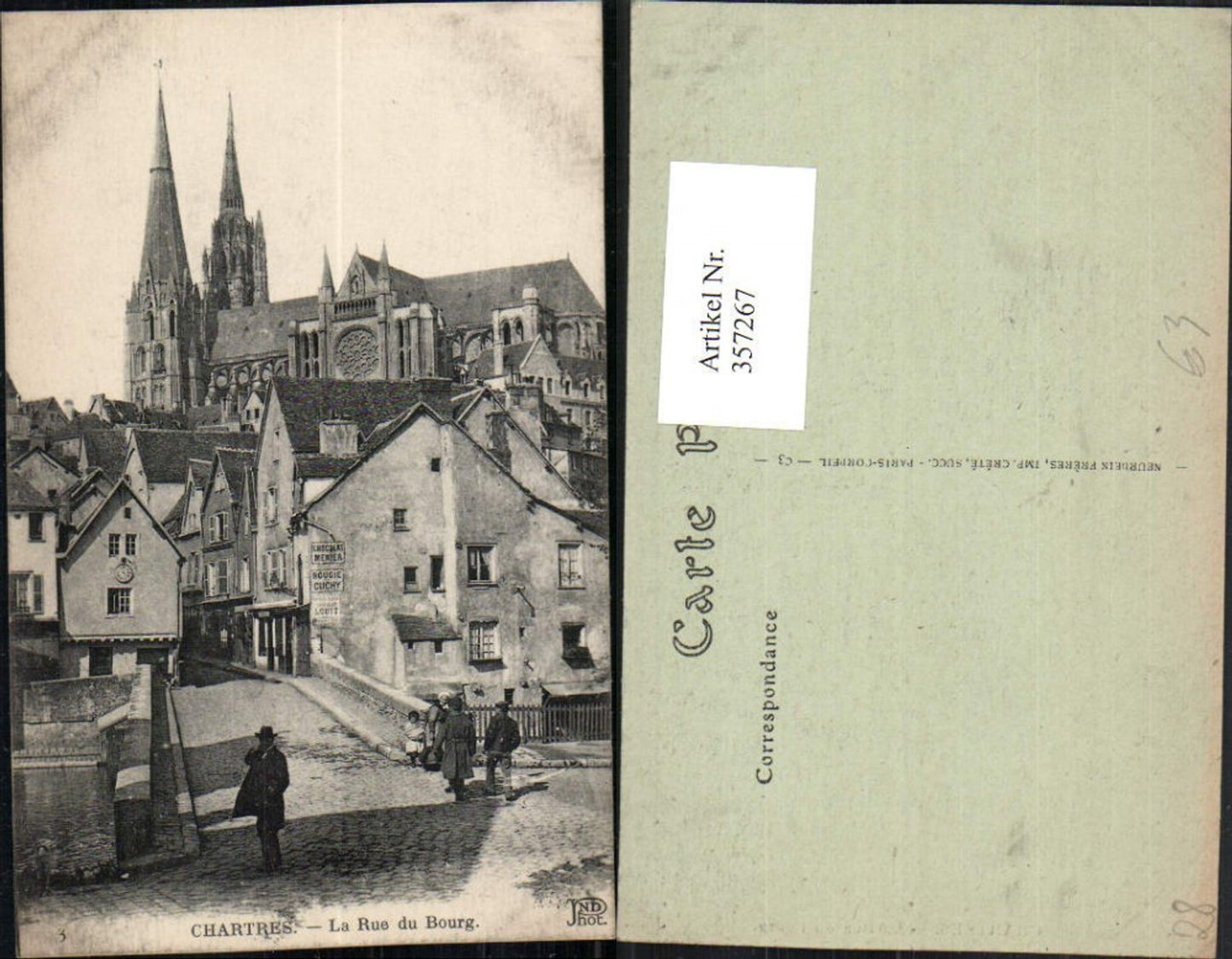 357267,Centre Eure-et-Loir Chartres La Rue du Bourg Straßenansicht Kirche