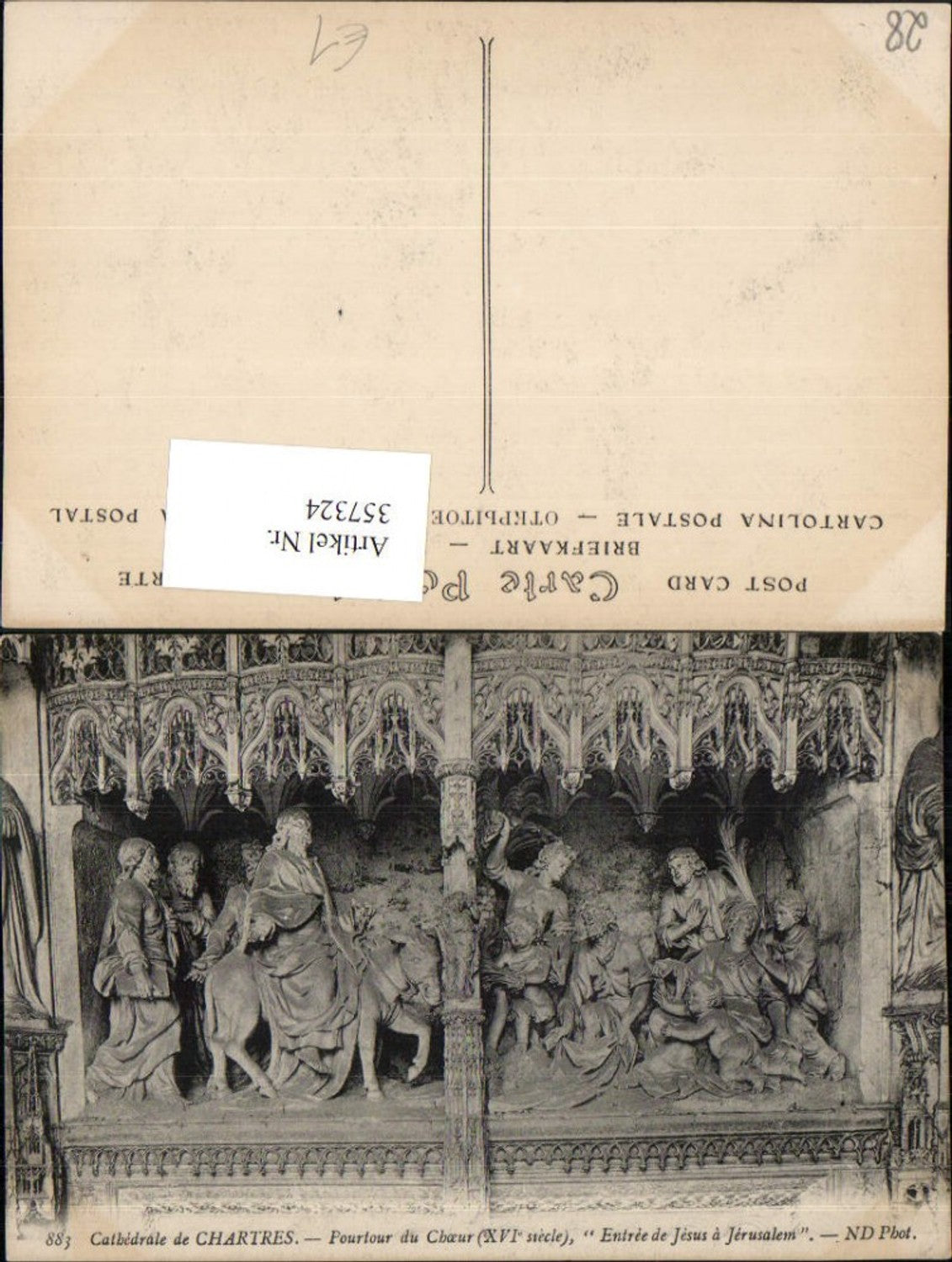 357324,Centre Eure-et-Loir Chartres Cathedrale Pourtor du Choeur Entree Jesus a Jerusalem Figuren