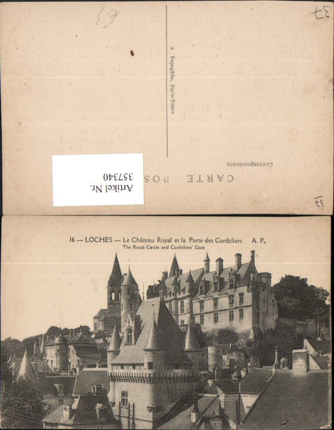357340,Centre Indre-et-Loire Loches Le Chateau Royal et la Porte des Cordeliers Schloss