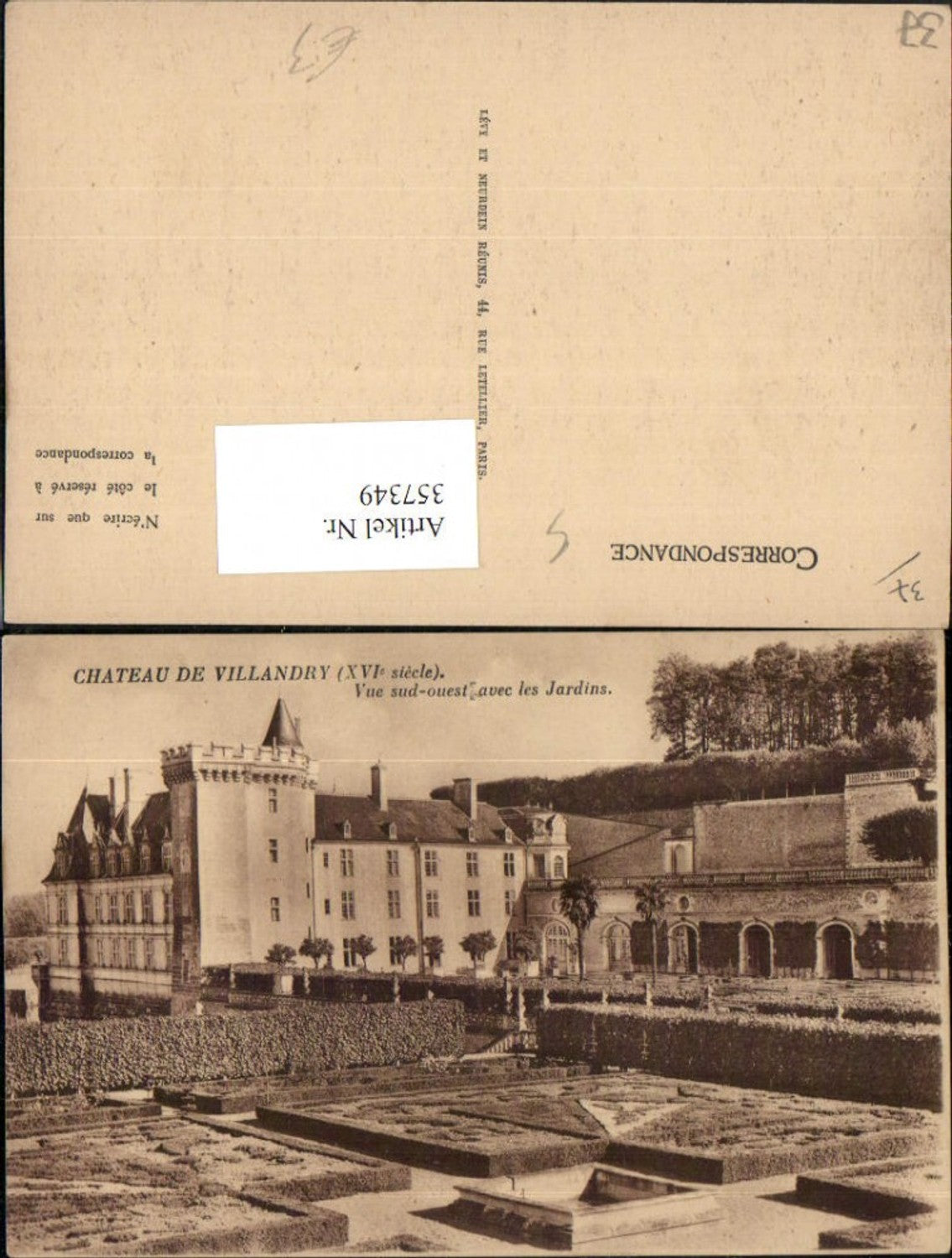 357349,Centre Indre-et-Loire Chateau de Villandry Schloss m. Garten