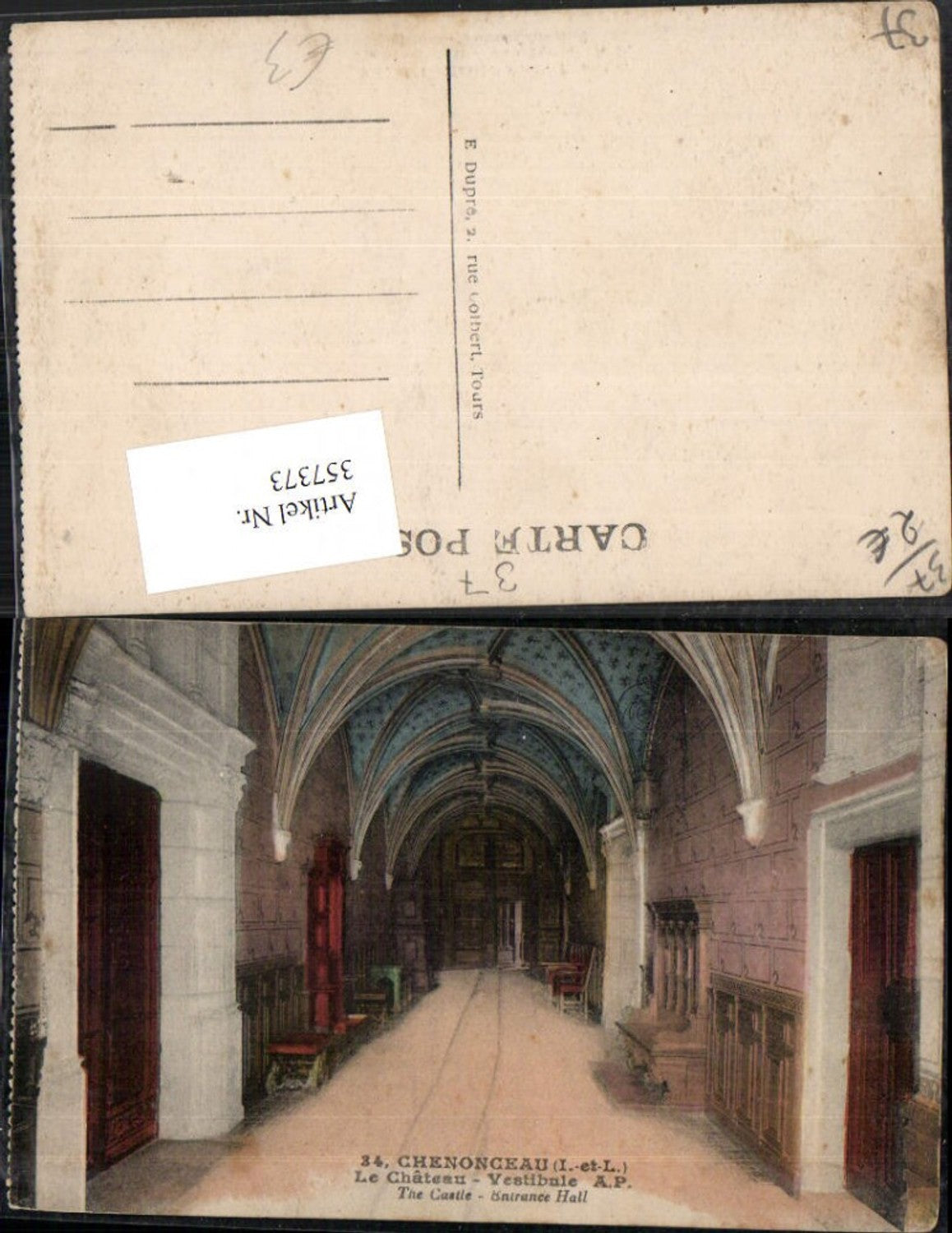 357373,Centre Indre-et-Loire Chenonceau Le Chateau Vestibule Schloss Gang