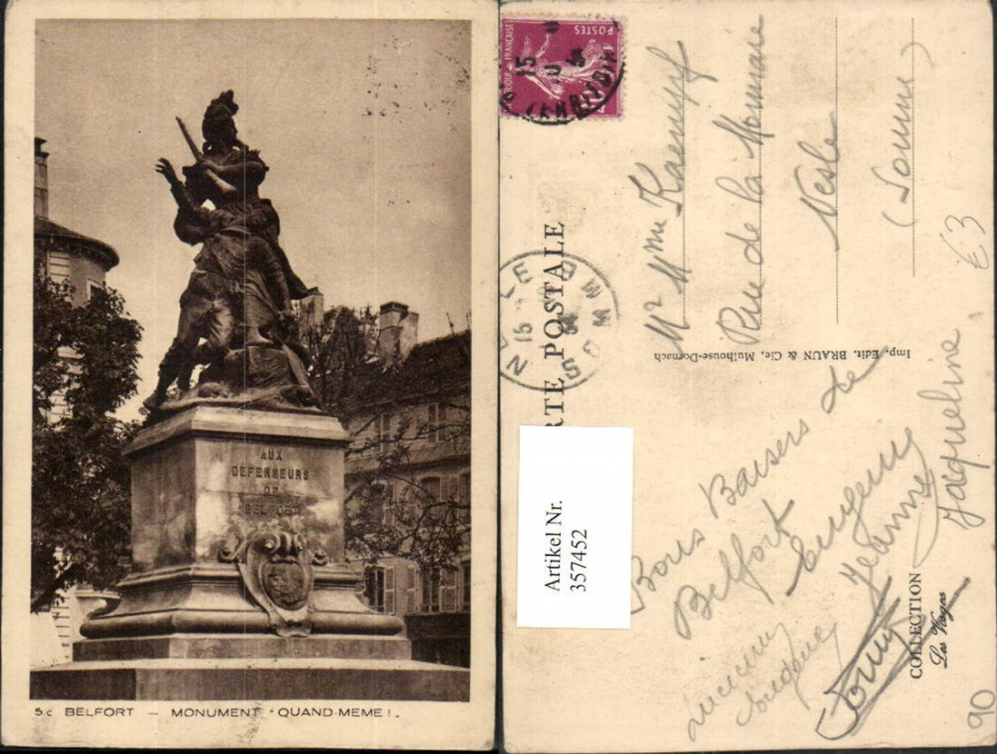 357452,Franche-Comte Territoire-de-Belfort Belfort Monument Quand Meme Statue