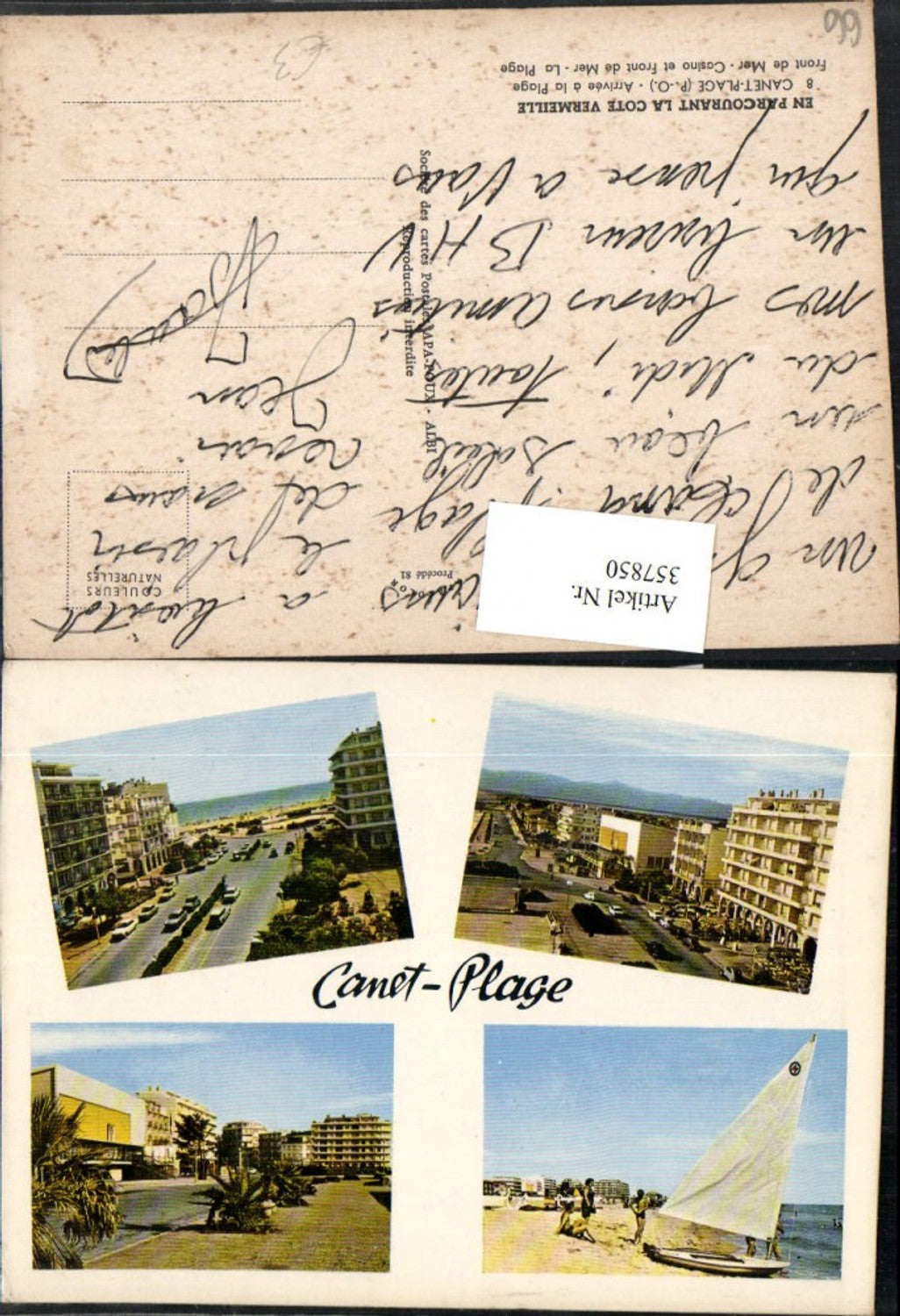 357850,Languedoc-Roussillon Pyrenees-Orientales Canet-Plage Promenade Strand Segelboot