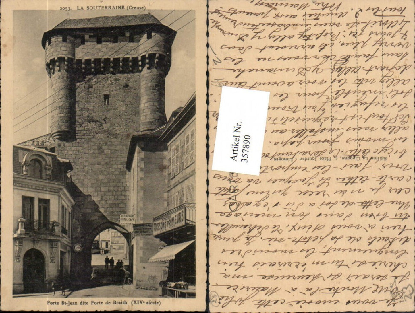357890,Limousin Creuse La Souterraine Porte St-Jean dite Porte de Breith Turm Tor