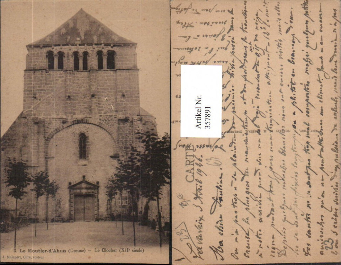 357891,Limousin Creuse Le Moutier-d'Ahun Le Clocher Kirche